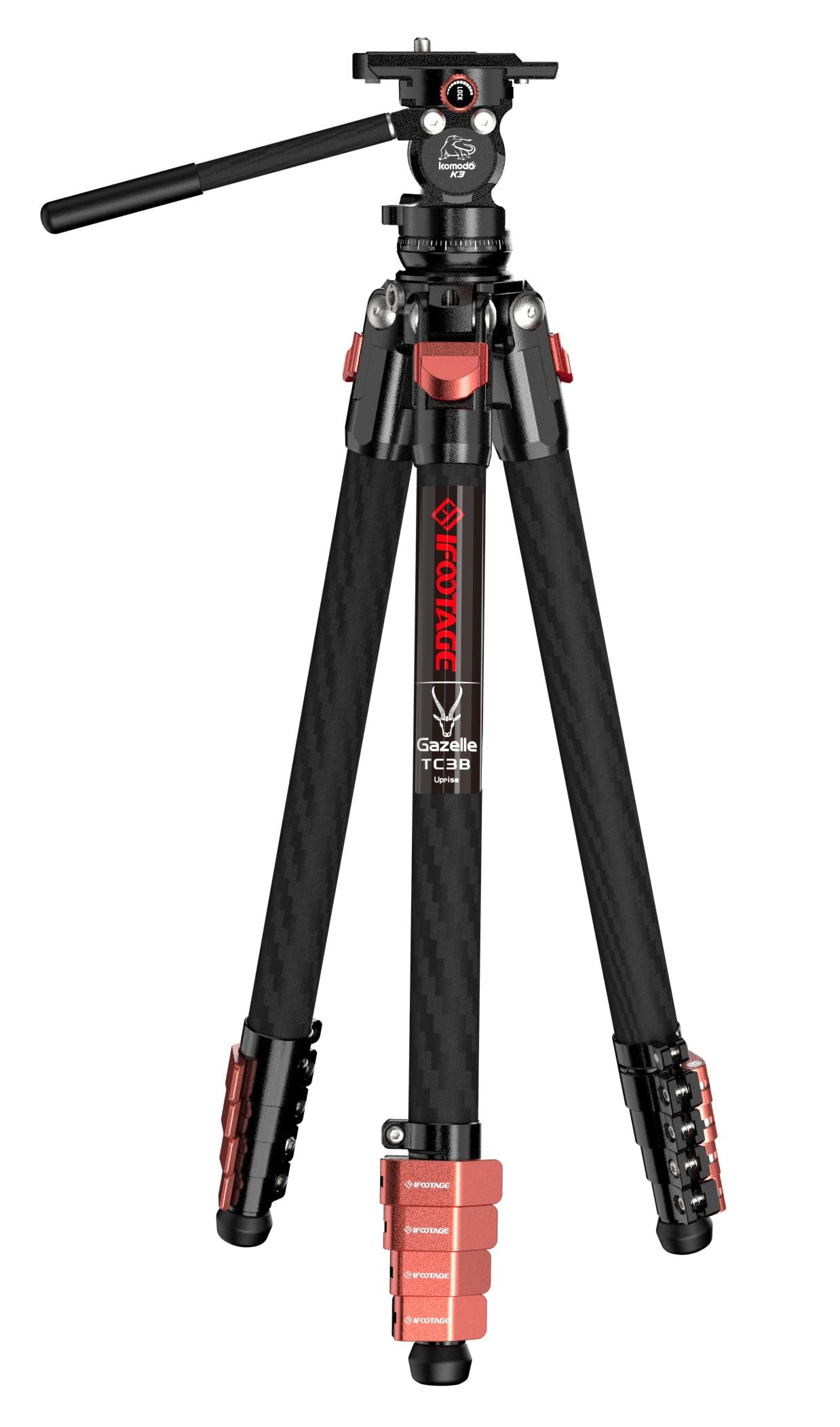 Ifootage Gazelle Tc3B+Komodo K3 Carbon Camera Tripod With Fluid Head,Portable Travel Tripod,For Professional Photography, Content Creation, Vlogging And Video Production