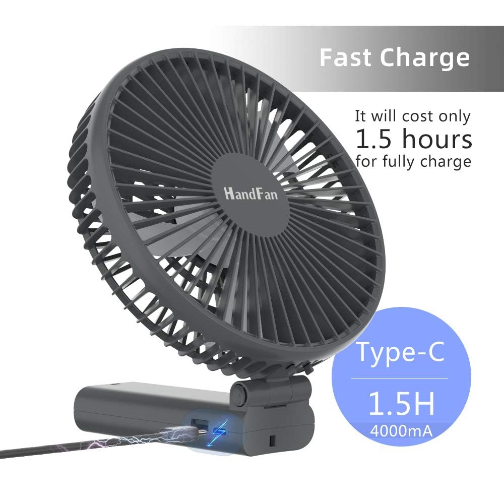 Handfan 6 Inch Handheld Fan 4000Mah Battery Operated Fan 6 Settings Personal Desktop Fan With 5-34H