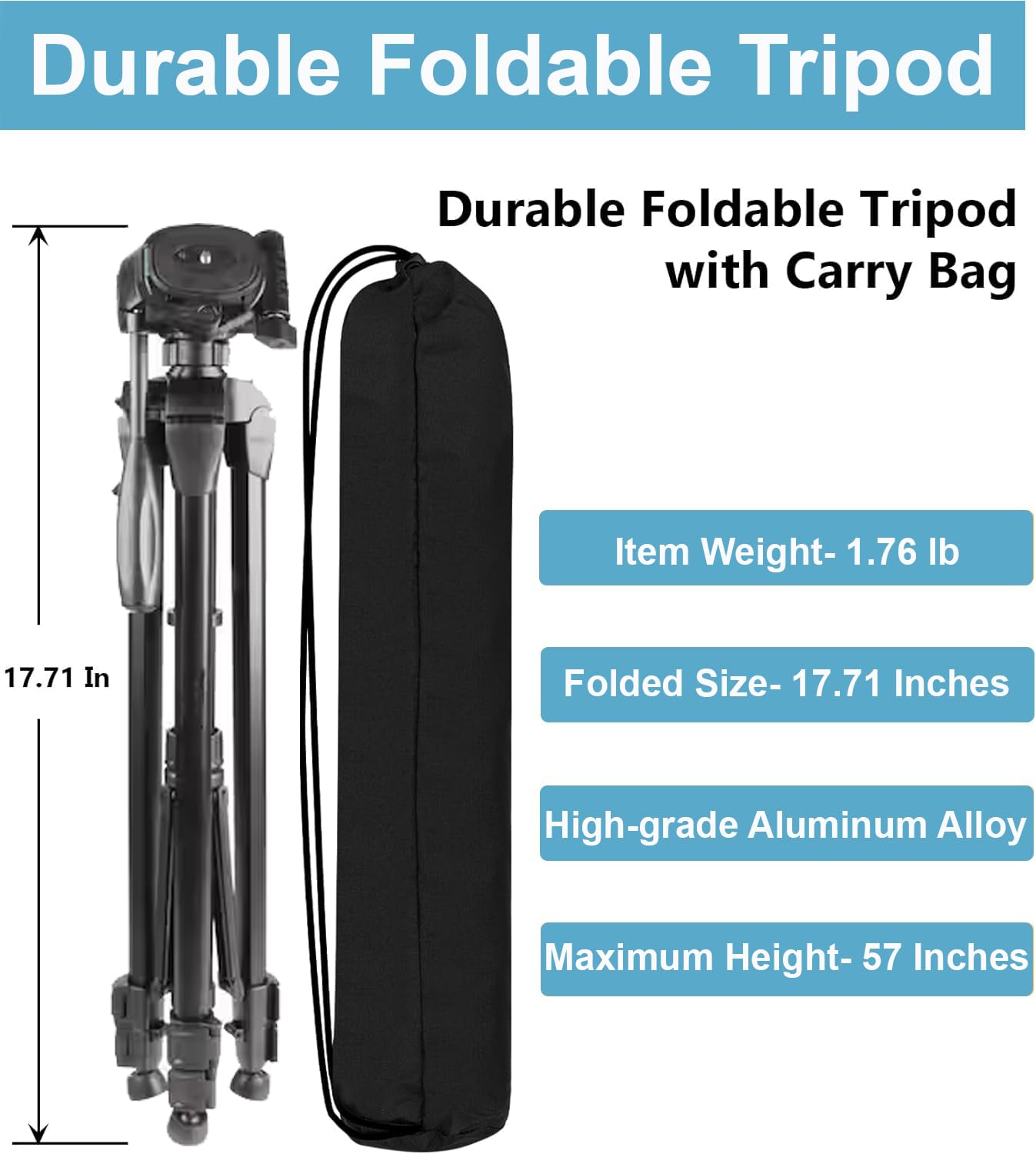 Big Mike'S Lightweight 57-Inch Tripod For Canon Cameras: Rebel T3-T7I, Eos 60D-70D, 80D, 5D Mark Iii, 6D, 7D Mark Ii, Eos-M Series