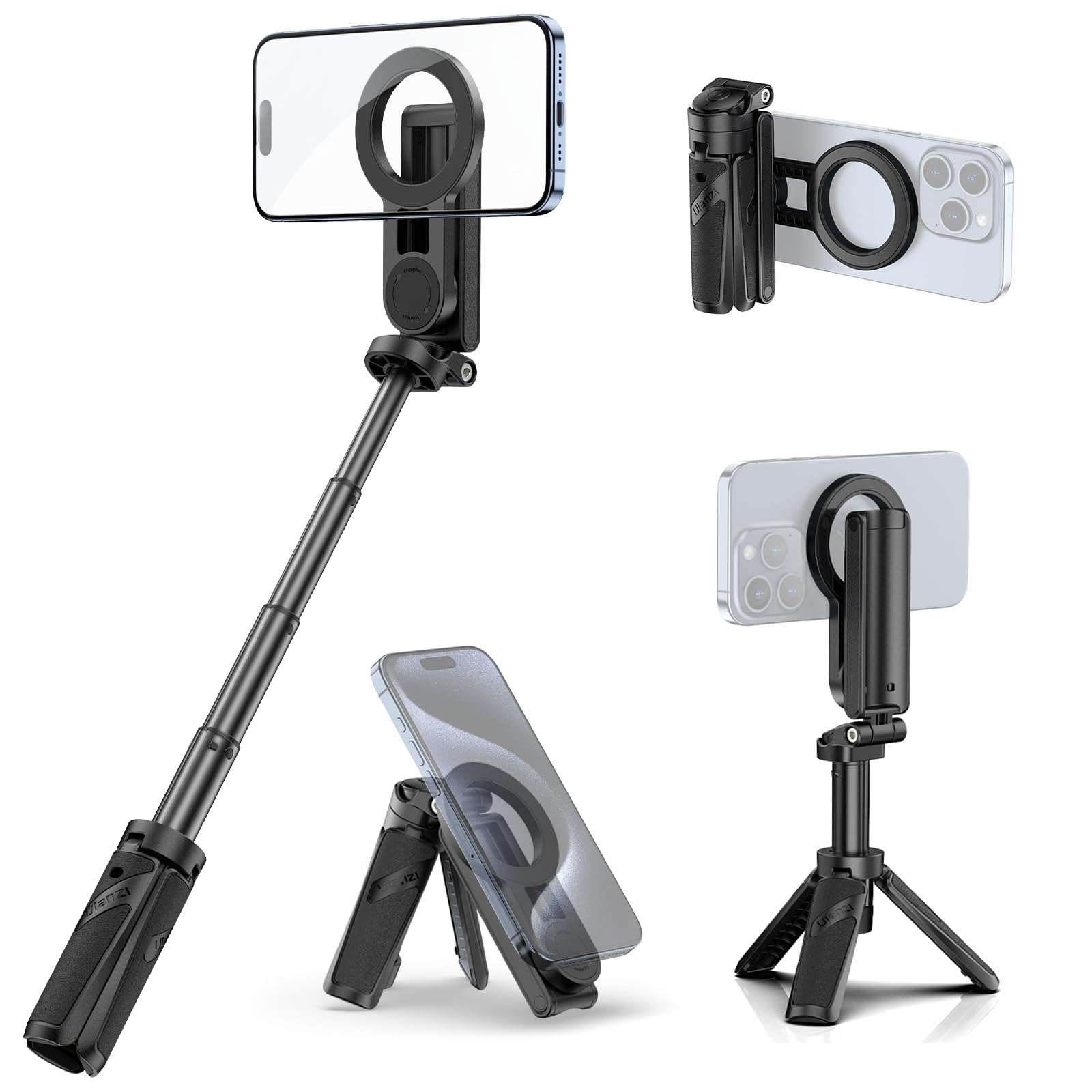 Ulanzi Jj03 Magnetic Tripod For Phone With Remote Control, 3-In-1 Selfie Stick Handle Grip 360° Rotation Extendable Stand For Iphone Android Phones