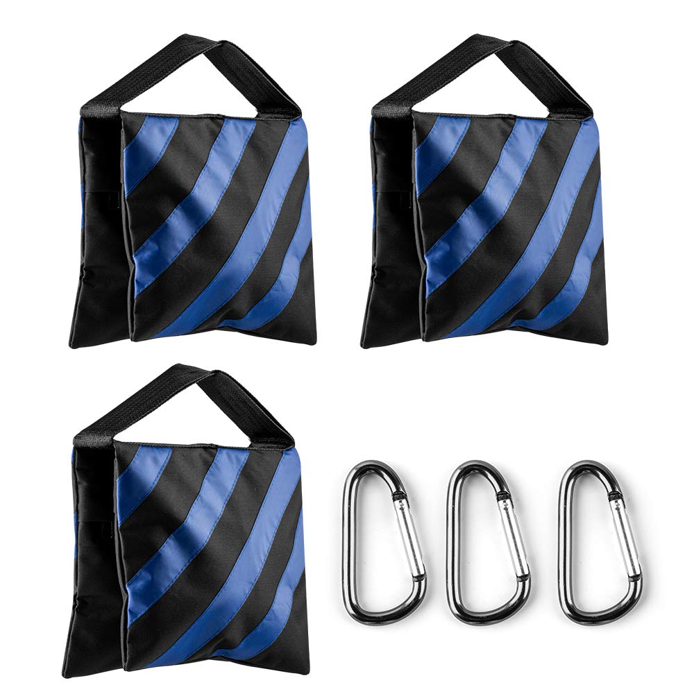 X-Sweetdream Sand Bag Photography Studio Video Heavy Duty Sandbag Saddlebag For Photo Studio Light Stand Boom Arm Camera Tripod With Carabiner,3 Pack (Blue)