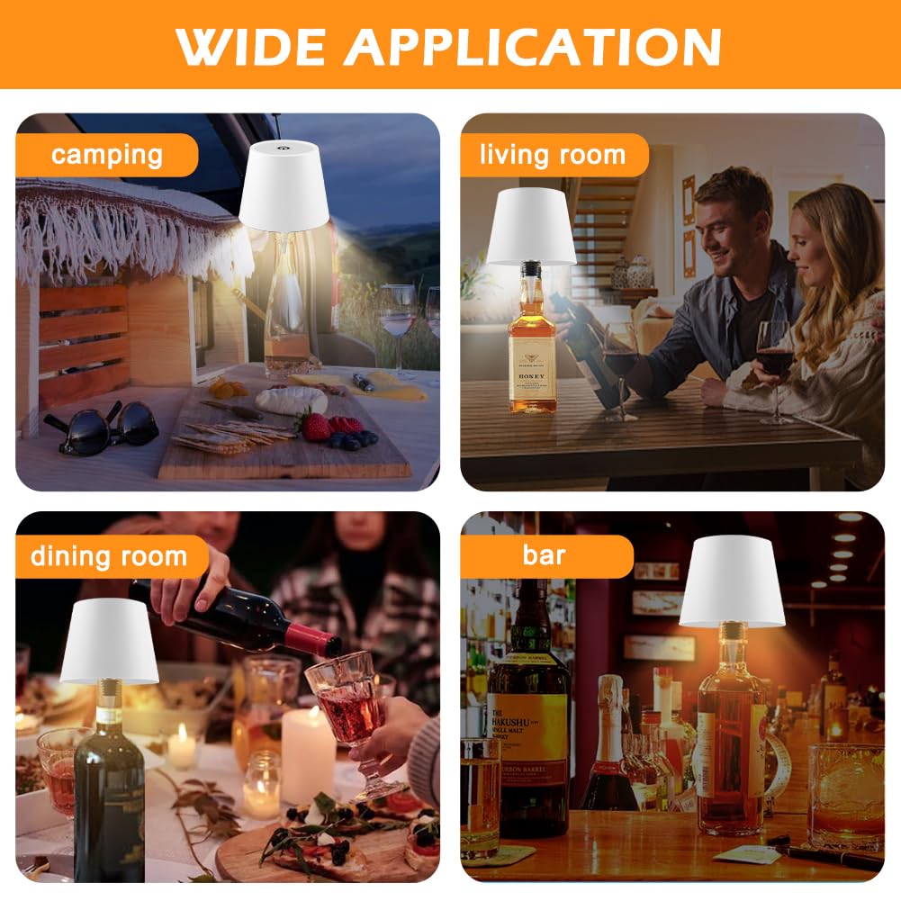 Qkds Wireless Bottle Lamp, Portable Led Wireless Bottle Lamp With 3 Modes Light Dimming, Rechargeable Wine Bottle Light Head Touch Led Table Lamp For Dining Room Bedroom Bar(White)