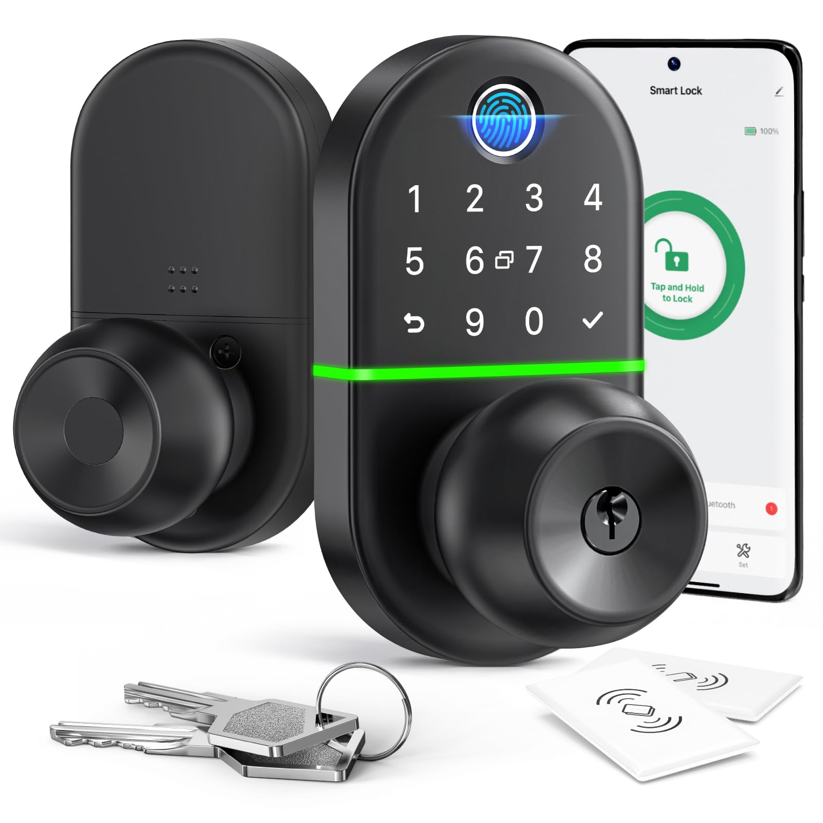 Nice Digi Keyless Entry Knob For Front Door: Keypad Digital Lock, Biometric Lock With Fingerprint, Easy Installation