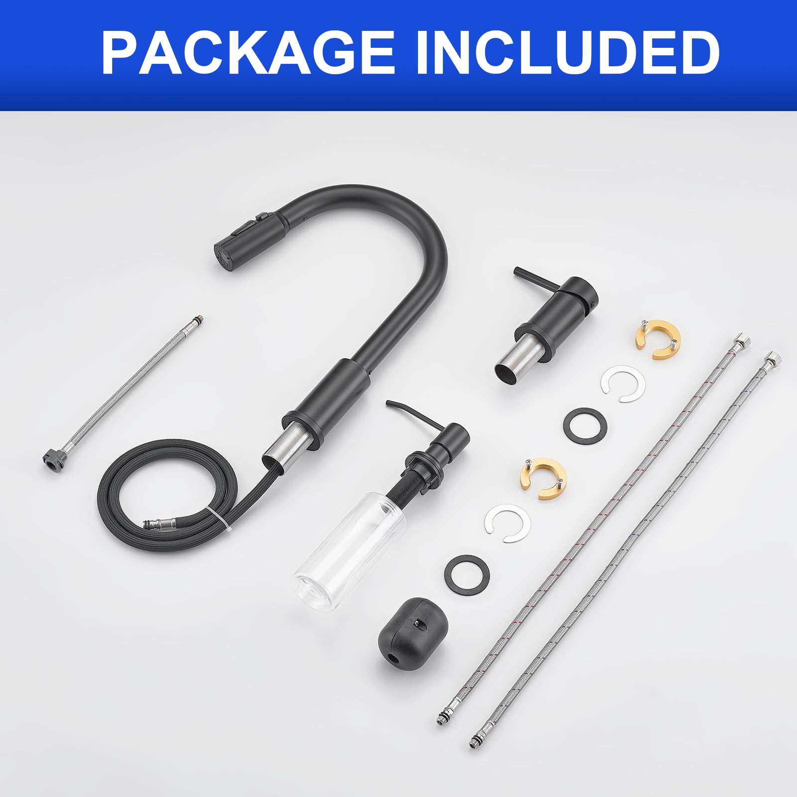 Tohlar Kitchen Faucets With Soap Dispenser Solid Stainless Steel Kitchen Faucet With Pull Out Sprayer 3 Modes Matte Black Modern Kitchen Sink Faucets High Arc Single Handle Faucet