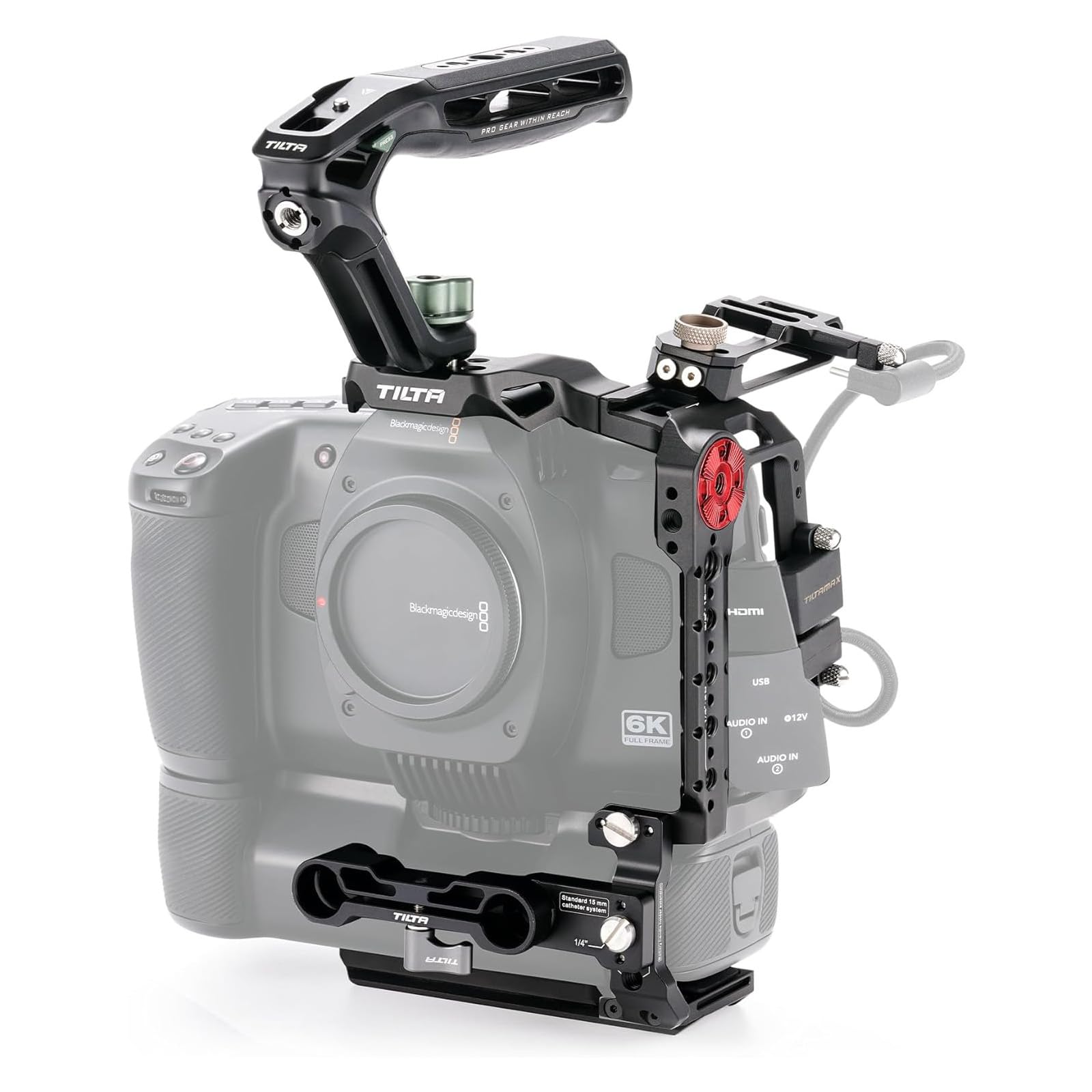 Tilta Basic Kit For Bmcc 6K Includes Full Camera Cage, Ssd Holder & Xeno Top Handle Cold Shoe/Arri Rosette/Nato Rail Black Ta-T64-B-B