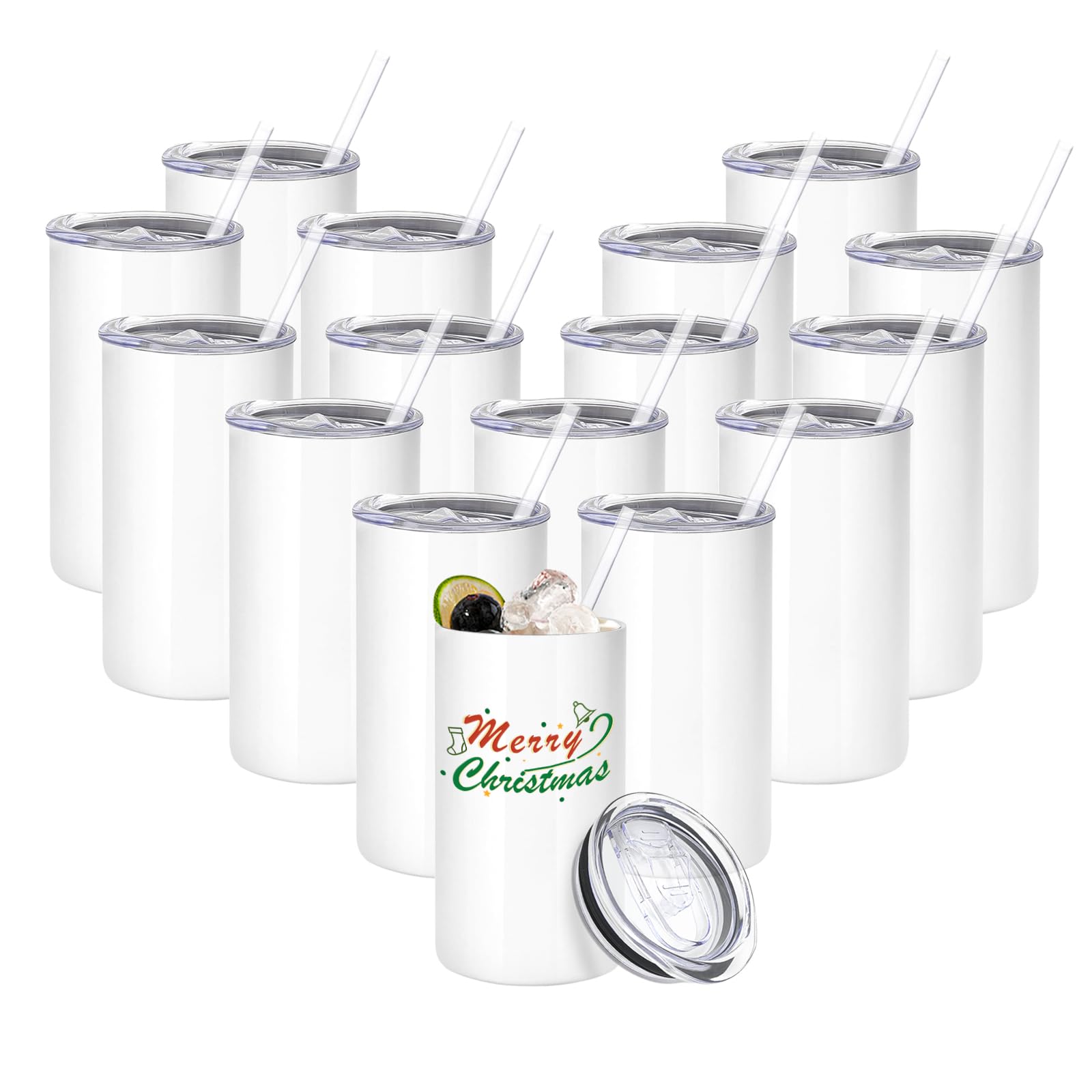 16 Pack Sublimation Tumblers Blanks Bulk Sublimation Cups Skinny Straight Tumbler Stainless Steel