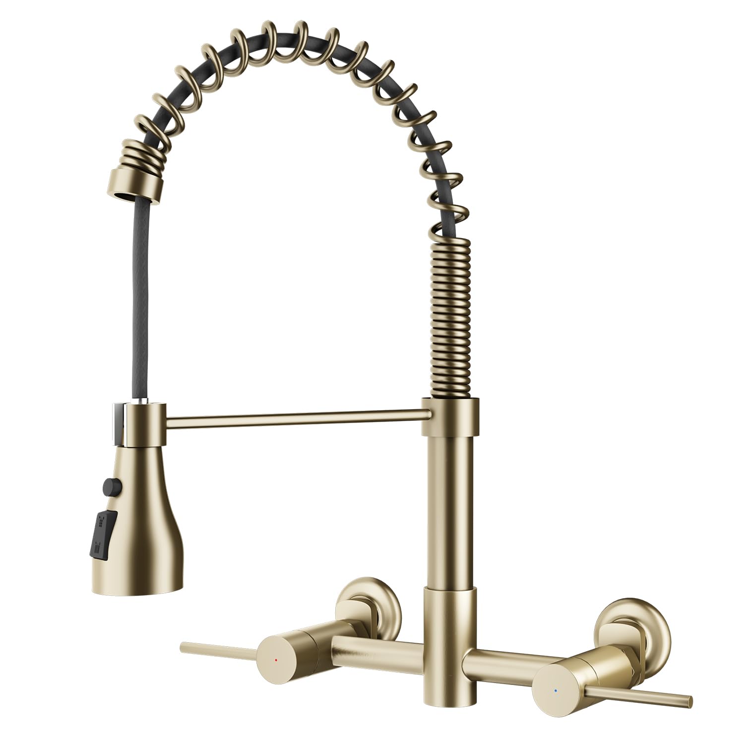 Felixbath Wall Mount Kitchen Faucet, 8 Inch Center Sink Faucet With Pull Down Sprayer, Commercial Faucet (Gold)