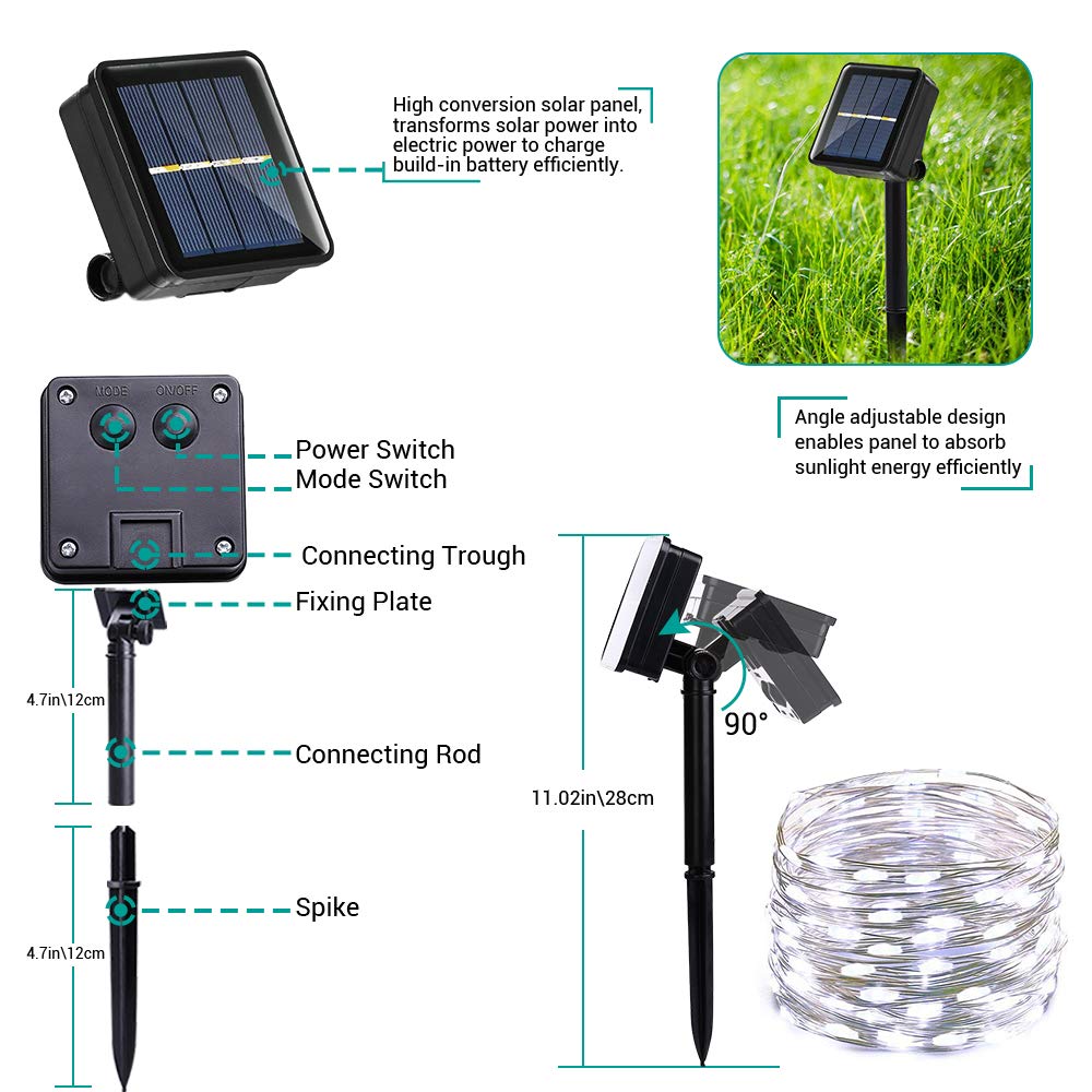 Joomer Solar Fairy Lights Outdoor, 2Pack Total 80Ft 240Led 8 Modes Solar Fairy Lights, Waterproof String Lights For Outdoor Decoration (White)