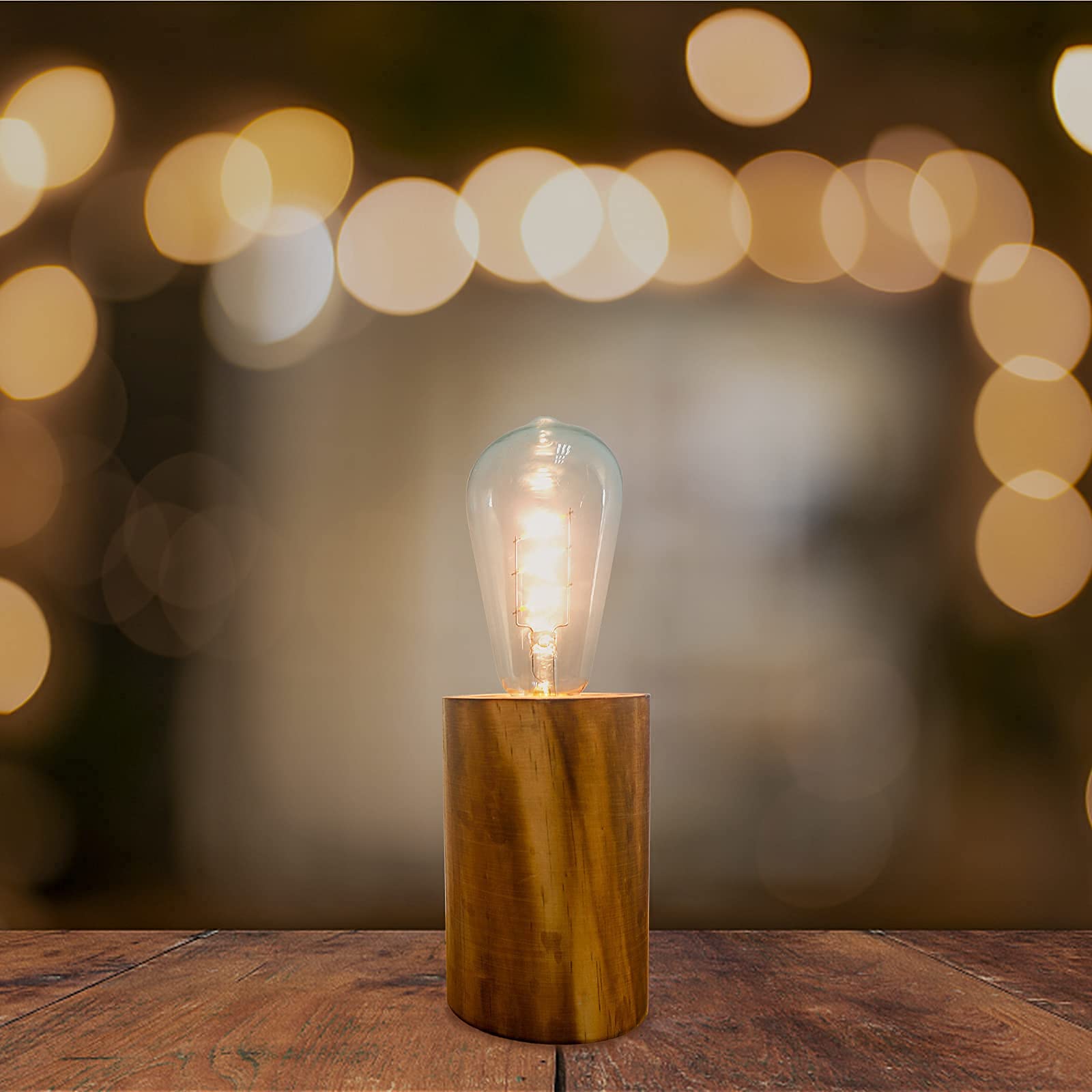 Yishine Battery Operated Table Lamp Wood Night Light Decorative Table Light For Bedroom Living Room Lights Bedside Table Lamp Desk Decorative Lights Bright Light Festival Home Decoration(Single)