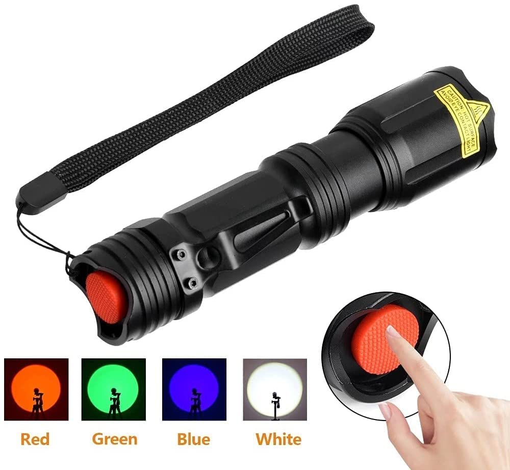 Nucwo 4 Color In 1 Rechargeable Flashlight,50000 Lumens Red White Blue Green Light Led Flashlights Zoomable Waterproof Multicolor Tactical Torch For Night Vision Fishing Camping Hiking