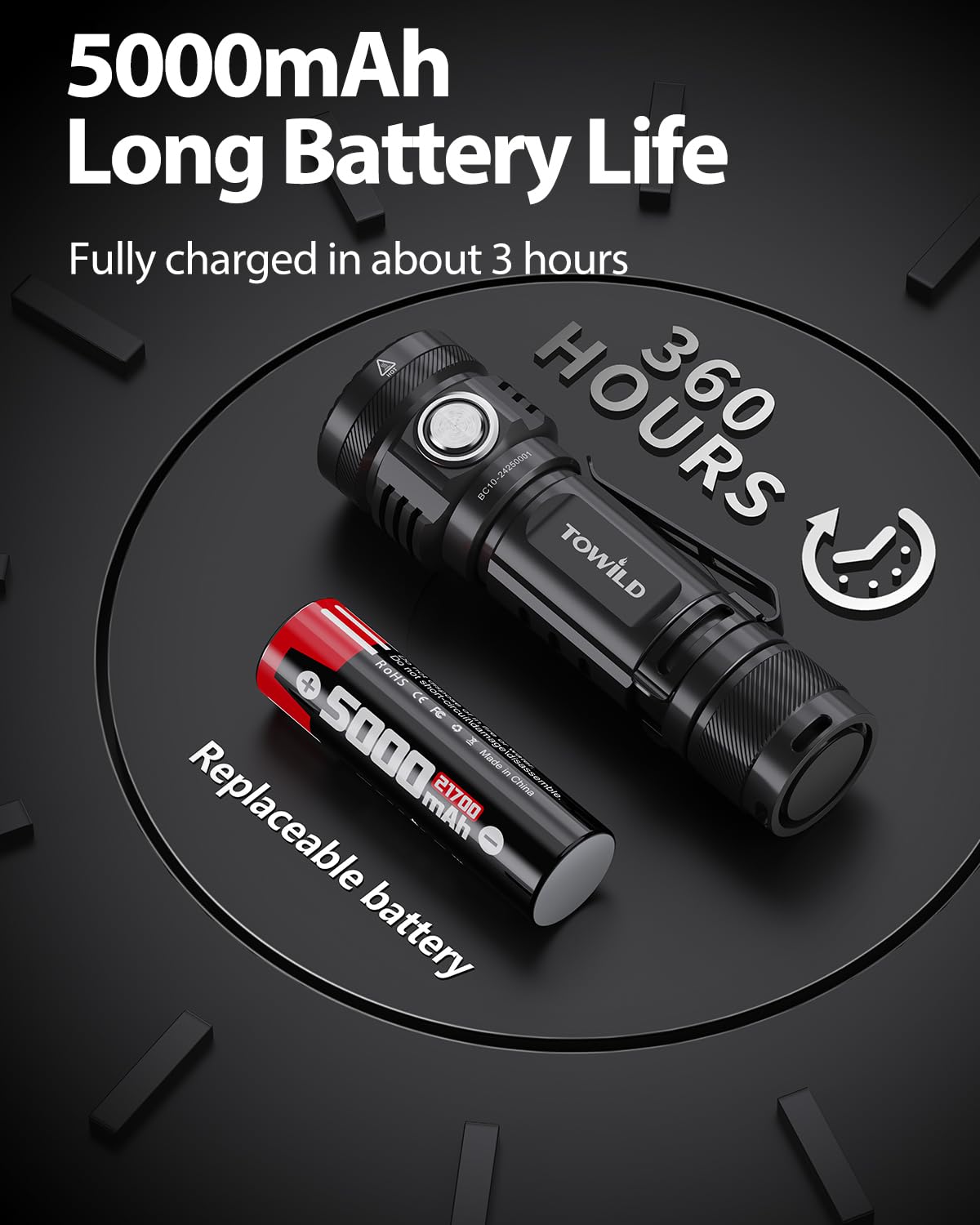 Towild Bc10 Led Rechargeable Flashlight High 4000 Lumens Led Flashlight,5000Mah Rechargeable Flashlights For Camping,Ipx8 Waterproof Flashlights For Emergencies,Suitable For Hiking