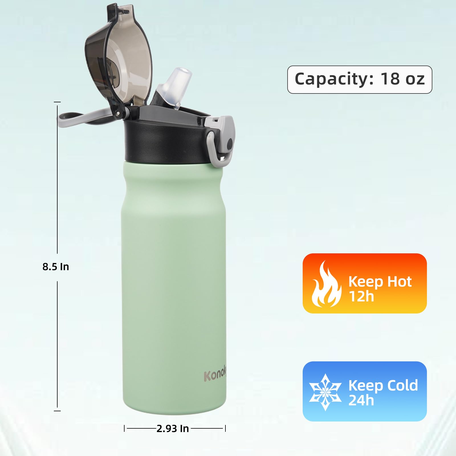 Insulated Water Bottle With Straw And Carry Loop,18 Oz Stainless Steel Double Wall Vaccum Metal