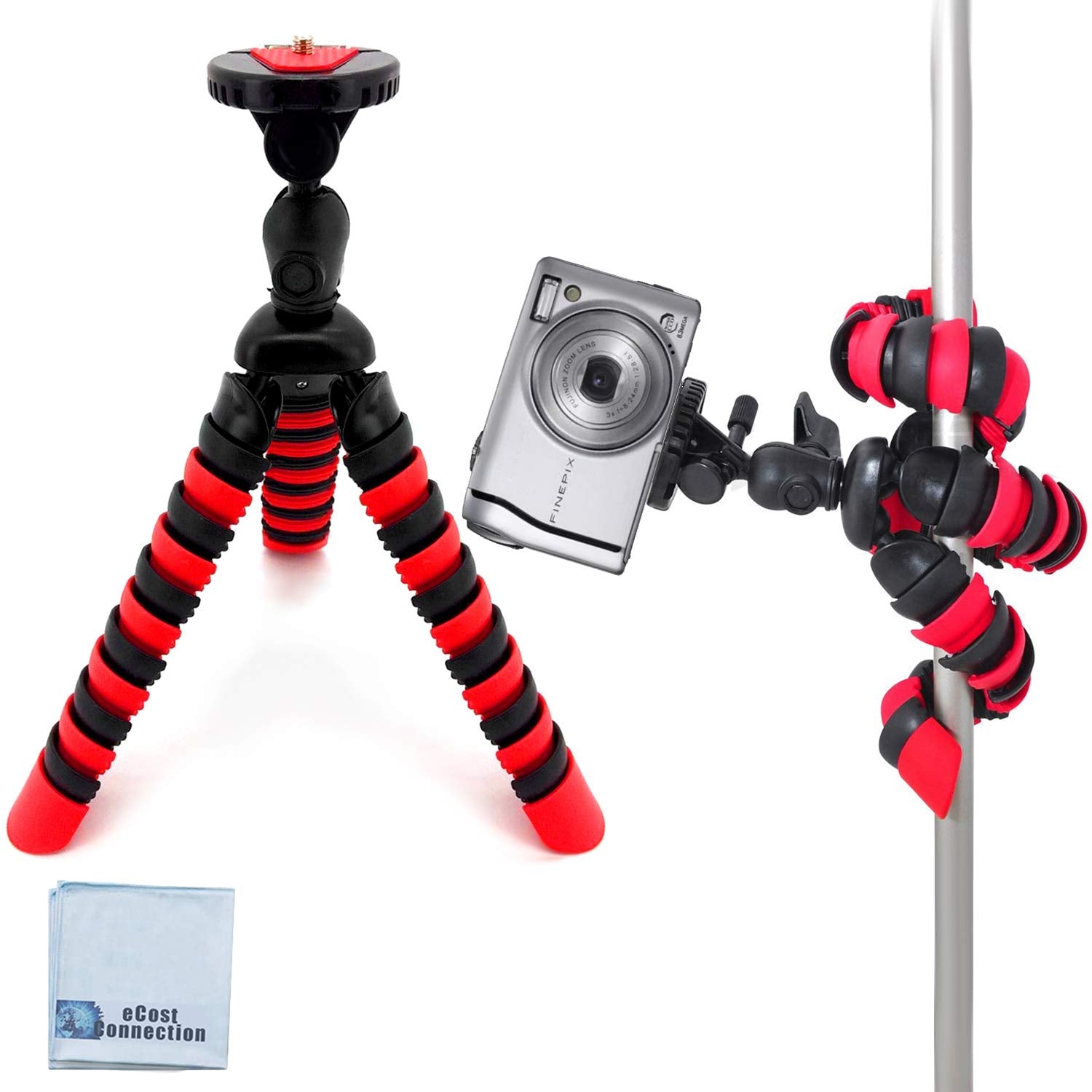 Frenzydeals 12" Inch Tripod W/Flexible Spider Disc Legs With Quick Release Plate And Bubble Level For All Cameras + Ecostconnection Microfiber Cloth