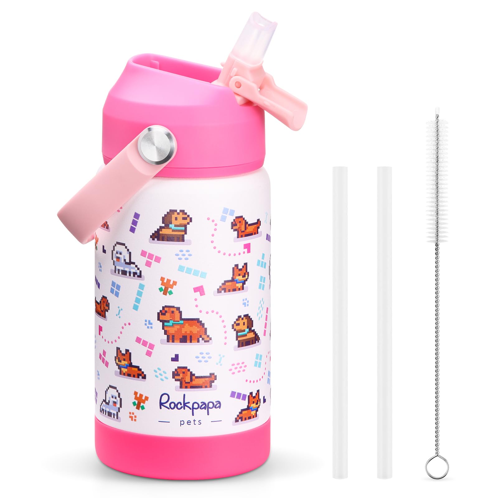 Rockpapa Kids Insulated Water Bottle With Straw,-, 18/8 Stainless Steel, Leak Proof, 14Oz M