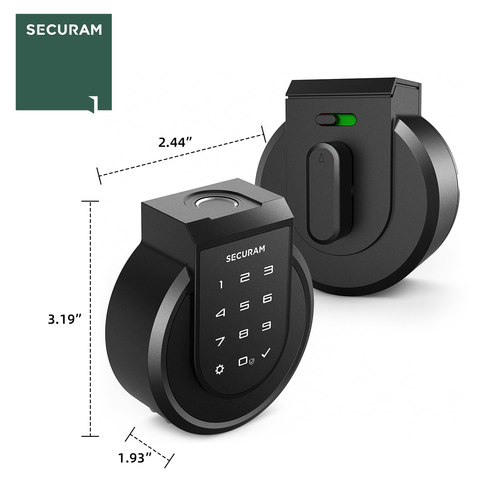 Securam Touch Fingerprint Smart Lock, Black, Biometric, Bluetooth Enabled, Auto Lock, Voice Control Via Alexa Or Google