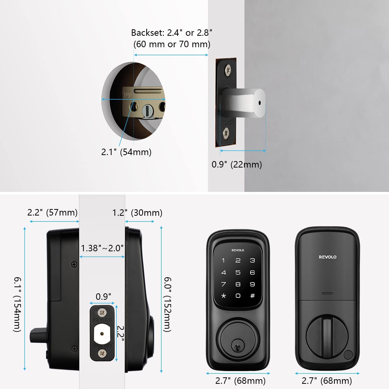 Revolo Keyless Entry Door Lock With Touchscreen Keypads, Electronic Keypad Deadbolt For Front Door, Ansi Grade 2 , All-Metal Construction, Auto Lock, Easy To Install, Matte Black