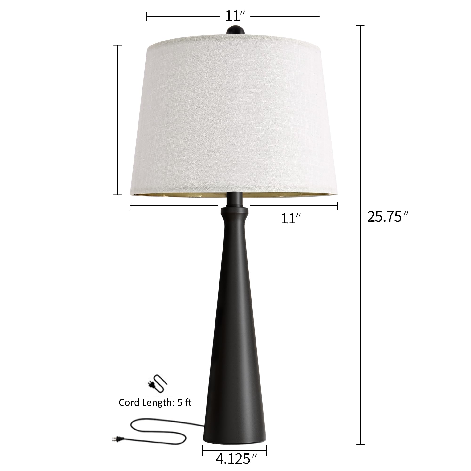 Oneach 25.75" Table Lamps For Living Room, Bedside Lamp 3-Way Dimmable Touch Control, Modern Black Nightstand Lamp With Fabric Shade, Vintage Table Lamp For Bedroom, Bulb Included