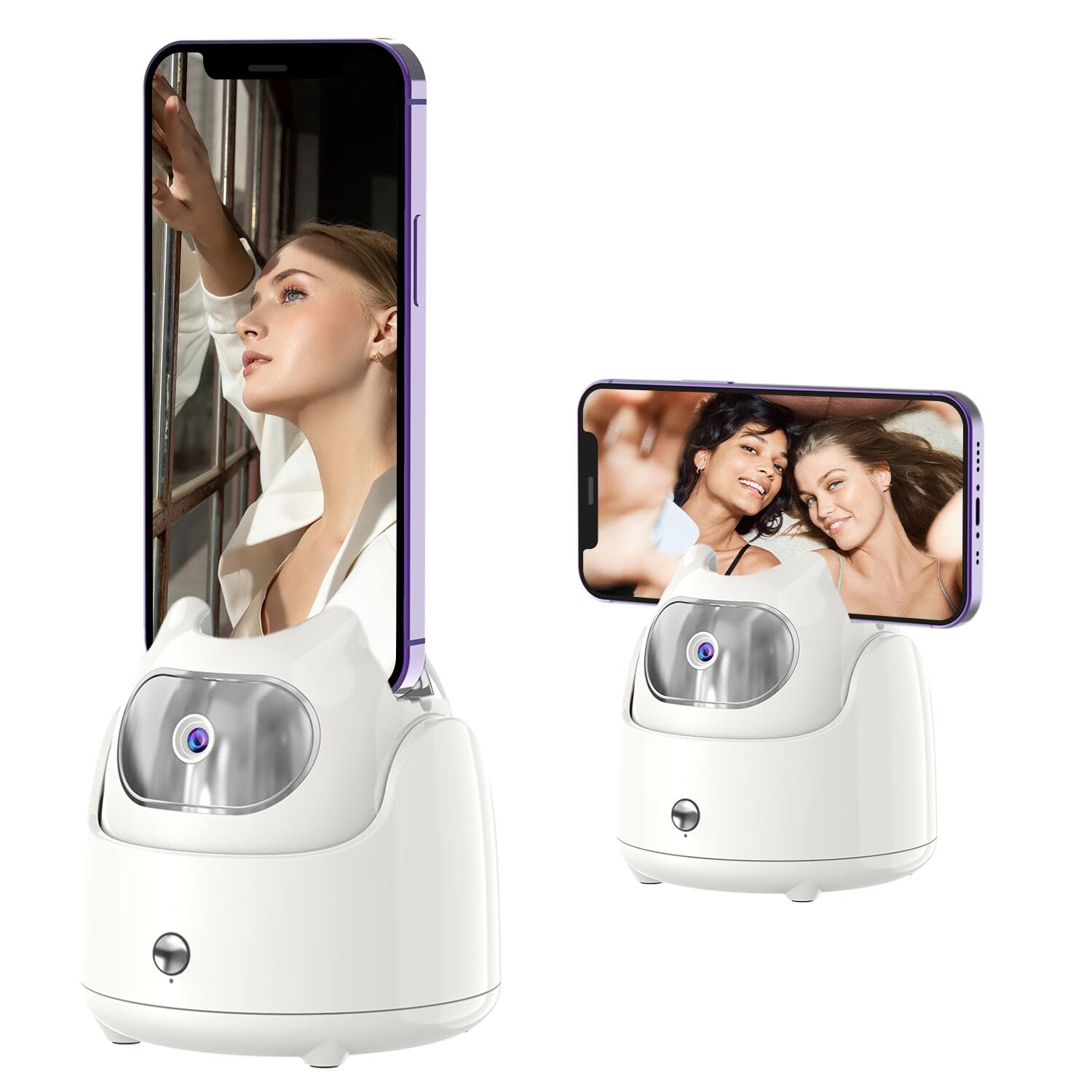 Afarer Auto Face Tracking Phone Holder With Remote, 360°Rotation Tracking, 360°Tripod Body Face Smart Shooting Gesture Control Moving Tripod For Phone Video,Vlog No App- White