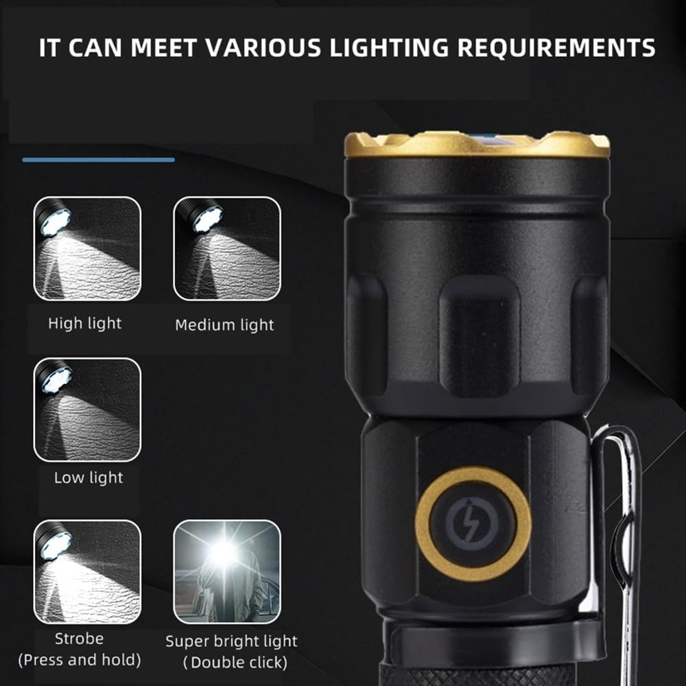 Alonefire X77 Led Mini Flashlight High Lumens Usb C Rechargeable Zoom Small Flashlight Bright Lightweight Pocket Size Long Range With 5 Light Modes Magnetic With Clip, Rechargeable Battery For Edc