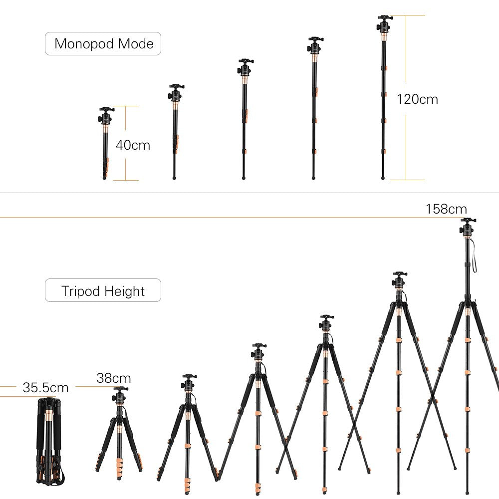 Andoer Tp570 Professional Aluminum Alloy Tripod Monopod With Panoramic Ball Head Portable Travel Folding Tripod Max. Load Capacity 6Kg For Canon Nikon Sony Dslr Ildc Camera Camcorder