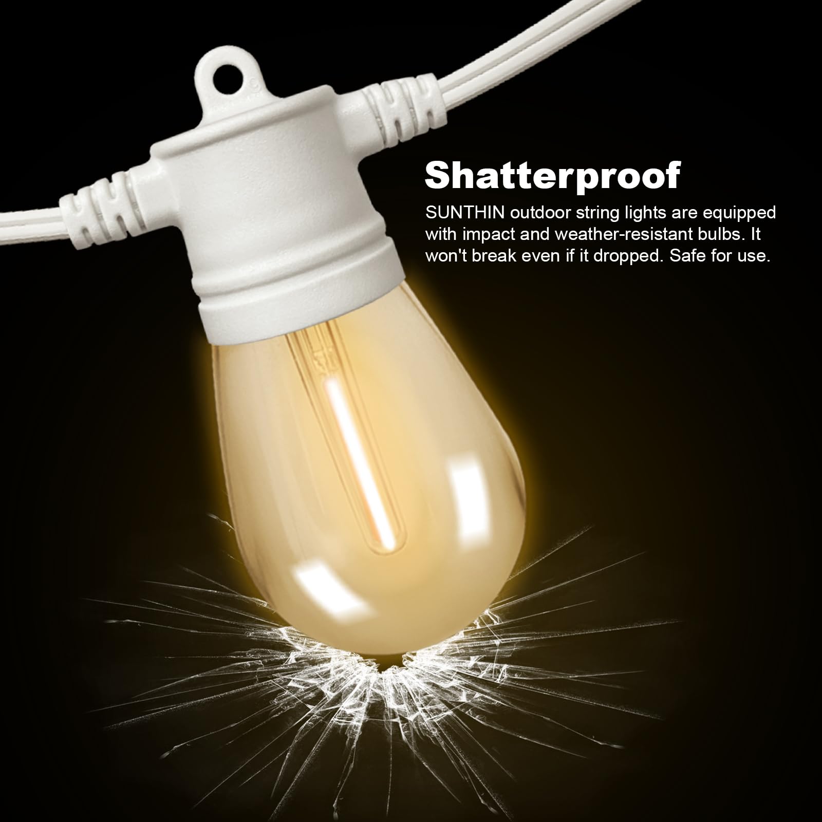Sunthin White Outdoor String Lights, 96Ft White Patio Lights With 32 Shatterproof Led Bulbs For Garden, Backyard, Porch, Cafe, Deck, Wedding, Party, Gathering