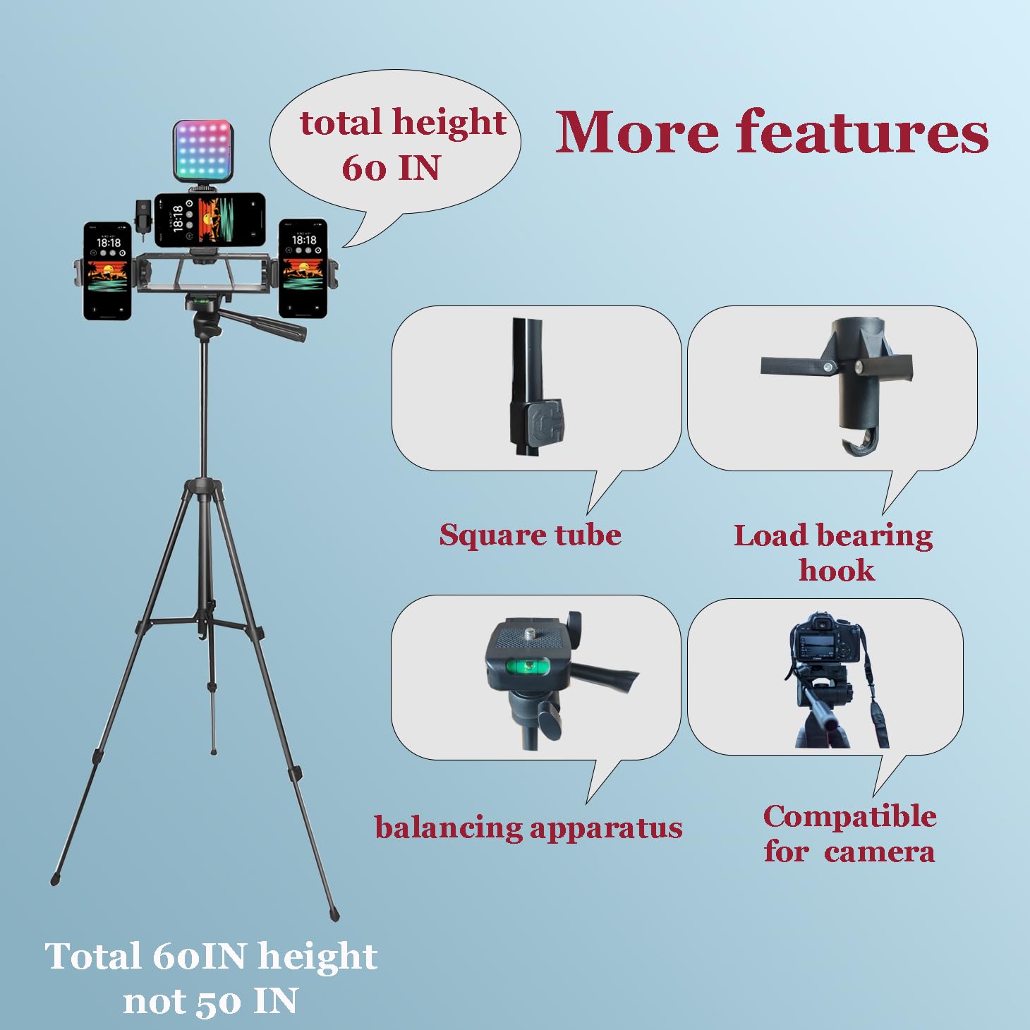 Litchitech Vlogging Kit For Iphone,Vlogging Kit For Andriod Phone, Content Creator Essentials,Youtube Starter Kit With Tripod 60" / Multiple Holders/Rgb Light/Lavalier Mic/Remote