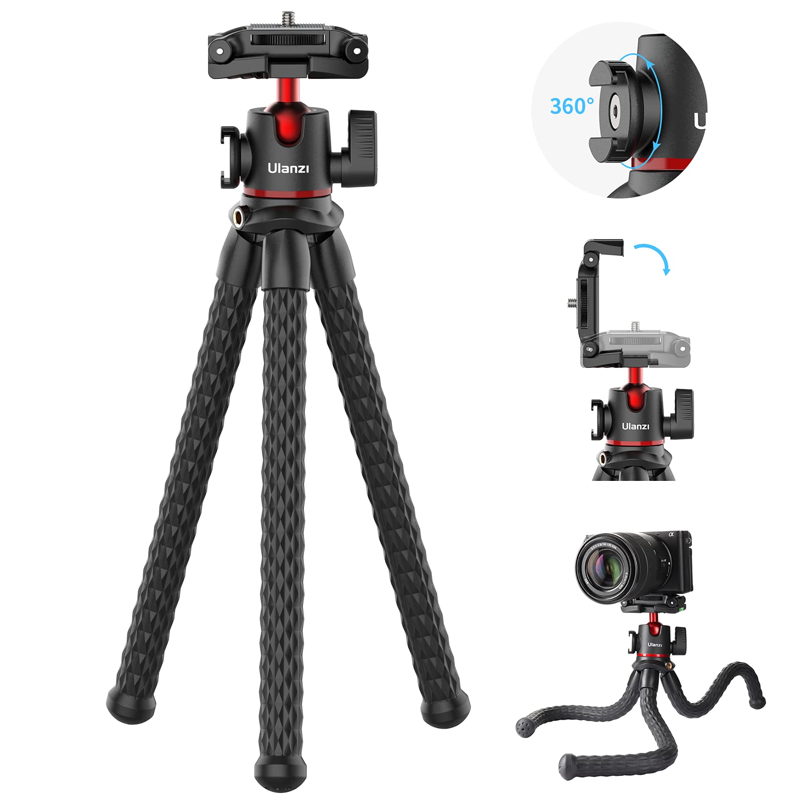 Ulanzi Mt-33 Camera Tripod,Flexible Mini Tripod With 1/4" Screw For Magic Arm,Octopus Tripod Compatible With Iphone 12 Samsung Canon Nikon Sony Cameras