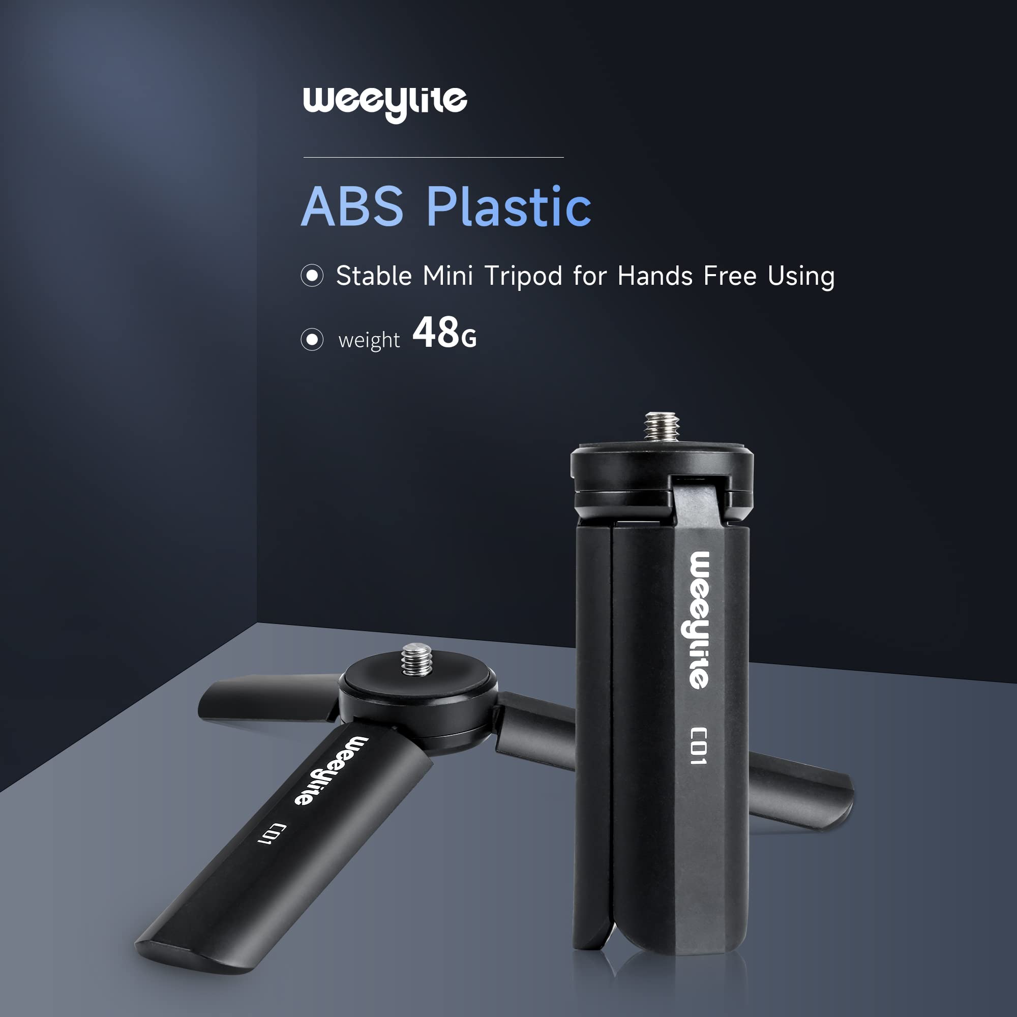 Weeylite 1/4 Mini Tripod, Tabletop Desktop Stand Compact Tripod With 1/4" Screw For K21 Stick Light, S03/S05 Pocket Photo Light, Camera, Smooth 4, Osmo Mobile, Vimble 2, Gimbal Handle Grip Stabilizer