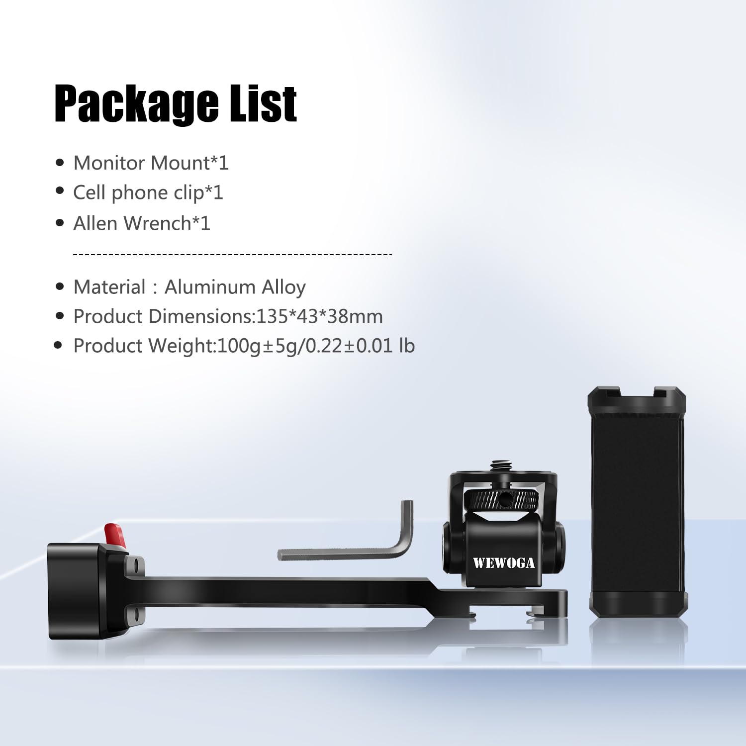 Wewoga Rs4 Phone Holder Aluminum Alloy Extension Handle Rs3 Monitor Mount W Phone Mount 1/4" Cold Shoe Compatible For Dji Ronin S4/Rs4 Pro/Rs3/Rs3 Pro/Ronin S3 Mini/Ronin Rs2/Rsc2 Gimbal Stabilizer