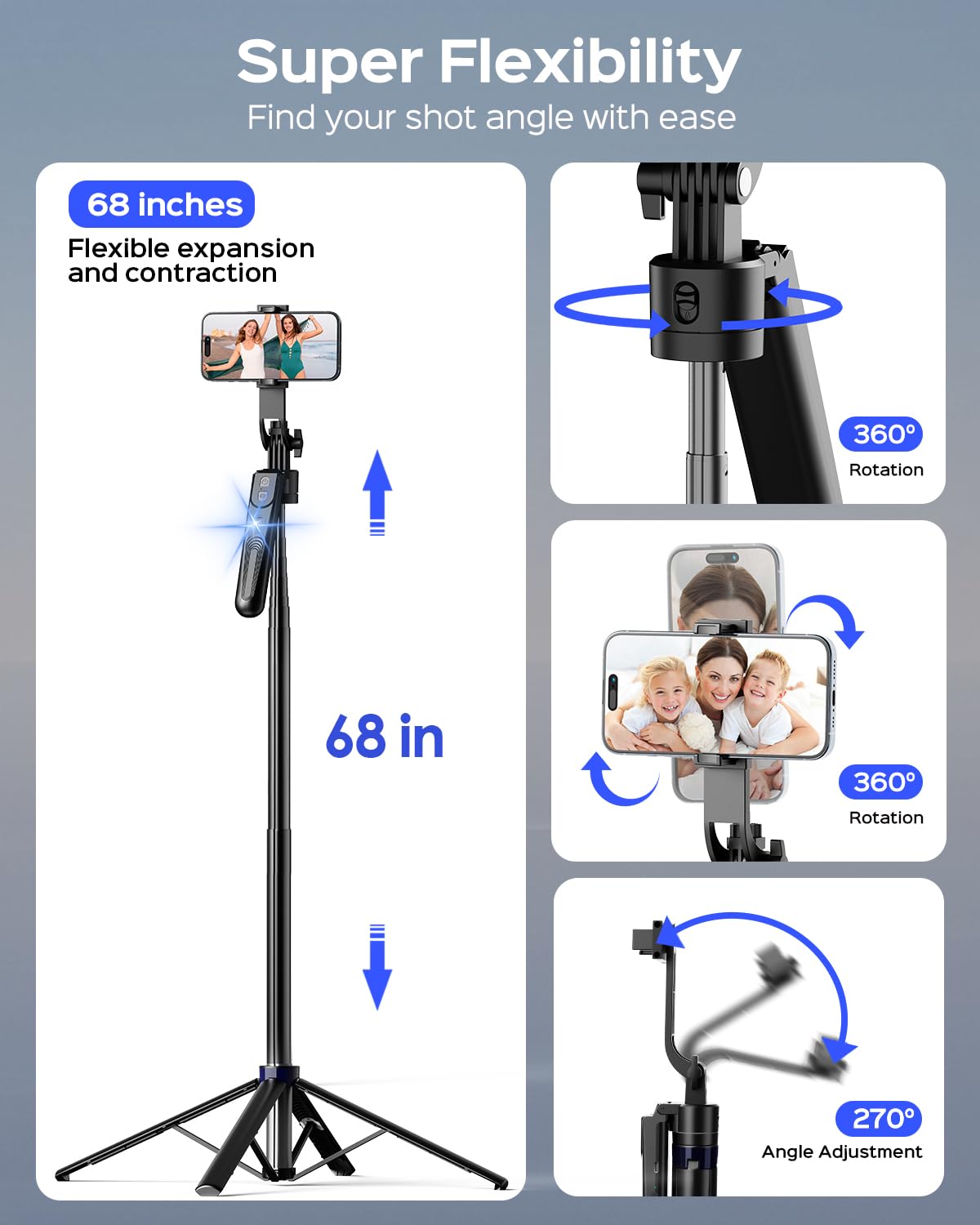 Nemova 68'' Auto Face Tracking Tripod For Iphone, 360° Rotation Phone Tripod With Wireless Remote And Phone Holder, Selfie Stick For Android, Applied To Youtube, Tiktok, Facetime