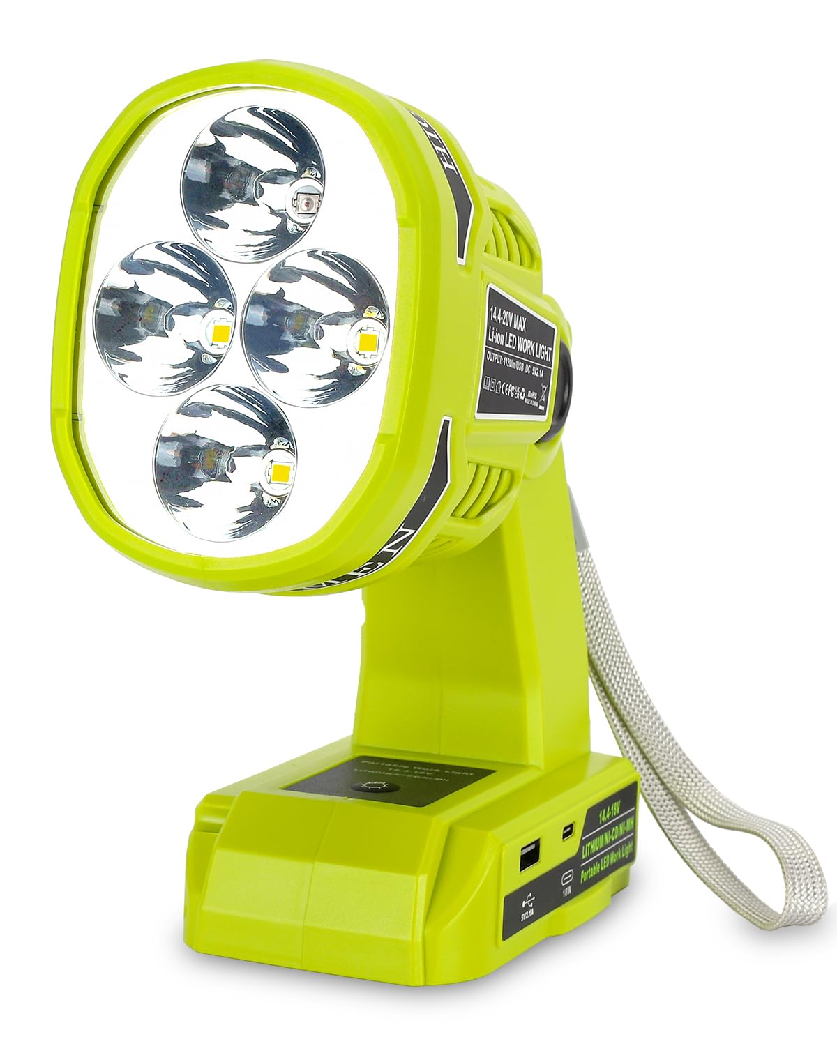 Adisipsoarin Cordless Led Flashlight For Ryobi 18V Battery, 22W Led Work Light With Usb-A&Usb-C 2.1A Fast Charging Ports For Jobsite, Car Repairing, Camping, Emergency(Battery Not Included)