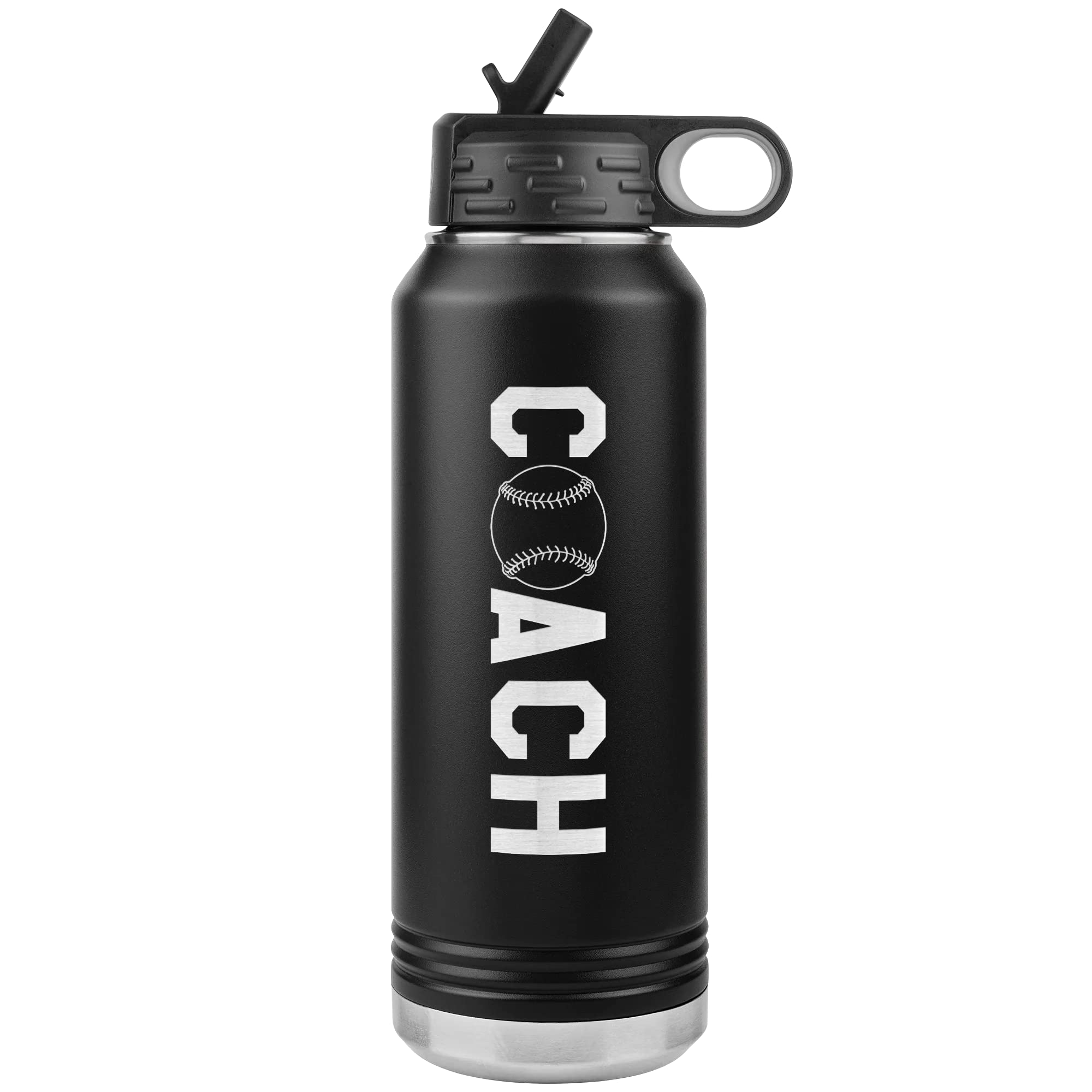Softball Coach Water Bottle - 32Oz Insulated Engraved Stainless Steel Flip Top With Straw Softball