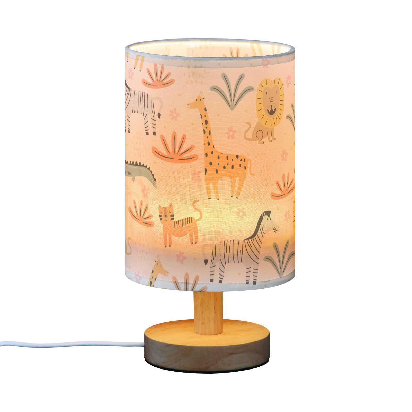 Oarencol Bedside Table Lamp Cute Animals Nightstand Lamp With Wood Funny Lion Zebra Crocodile Cat Giraffe Desk Lamps For Bedroom Living Room Nursery Office Home Decor