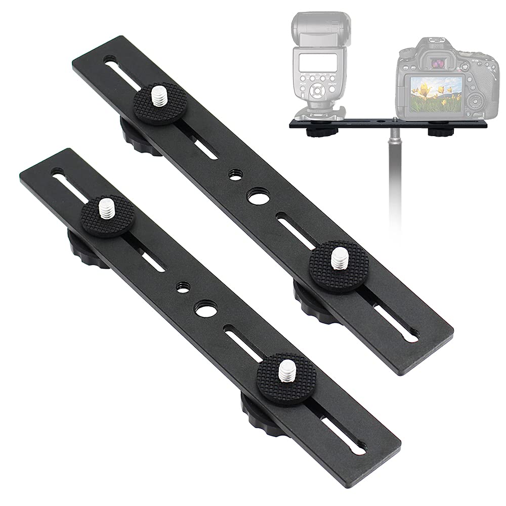Zeetain Dual Speedlite Tripod Mount Bracket,1/4" Dual Camera Mount Flash Extension Bar,8" Dual Tripod Bracket For Camera,Led Video Light,Dslr Camera,Flash Light(2 Pack)