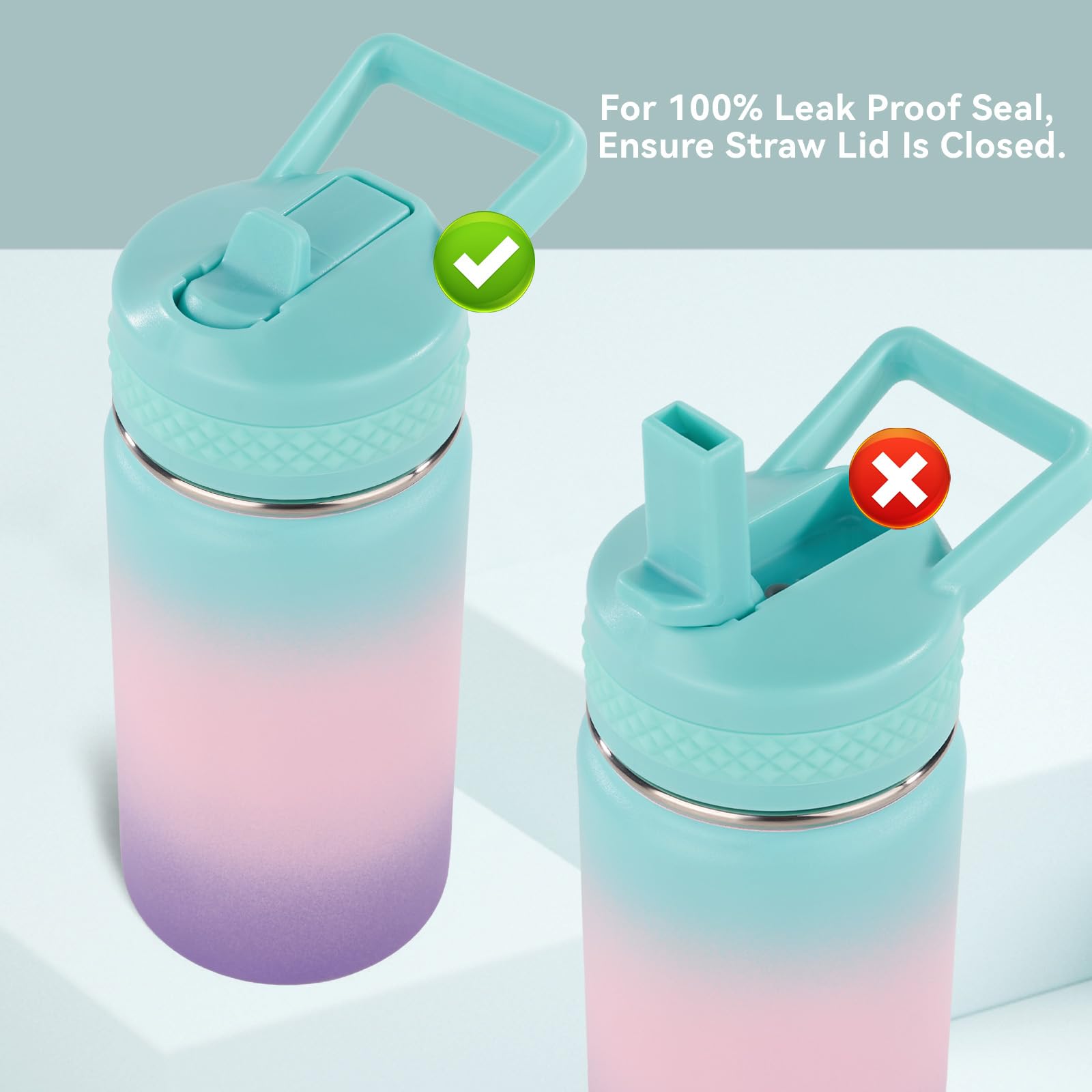 Toddler Water Bottle, 12 Oz Kids Water Bottle For School With Straws Lids, 304 Stainless Steel