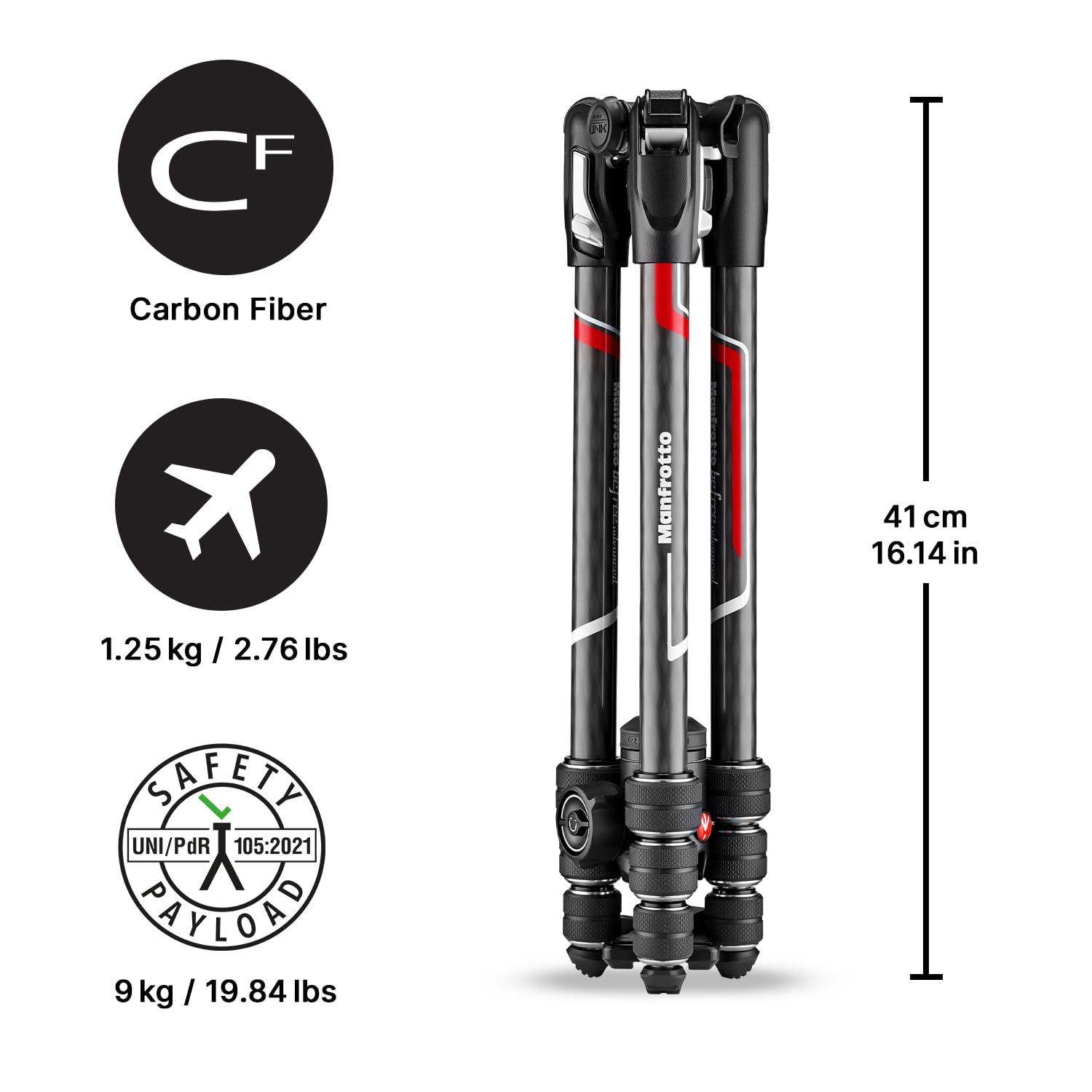 Manfrotto Be Advanced 4-Section Carbon Fiber Travel Tripod With 494 Center Ball Head, Black