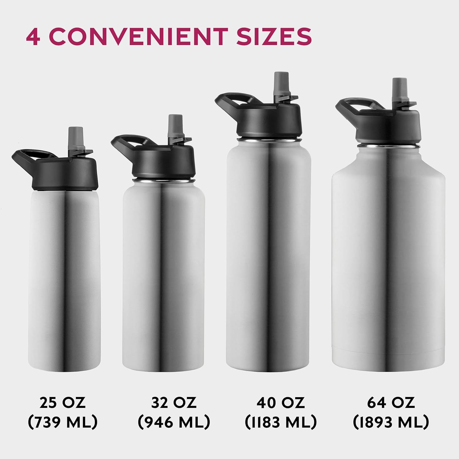 Triple-Insulated Stainless Steel Water Bottles With Straw, 25 Oz Reusable Insulated Water Bottles
