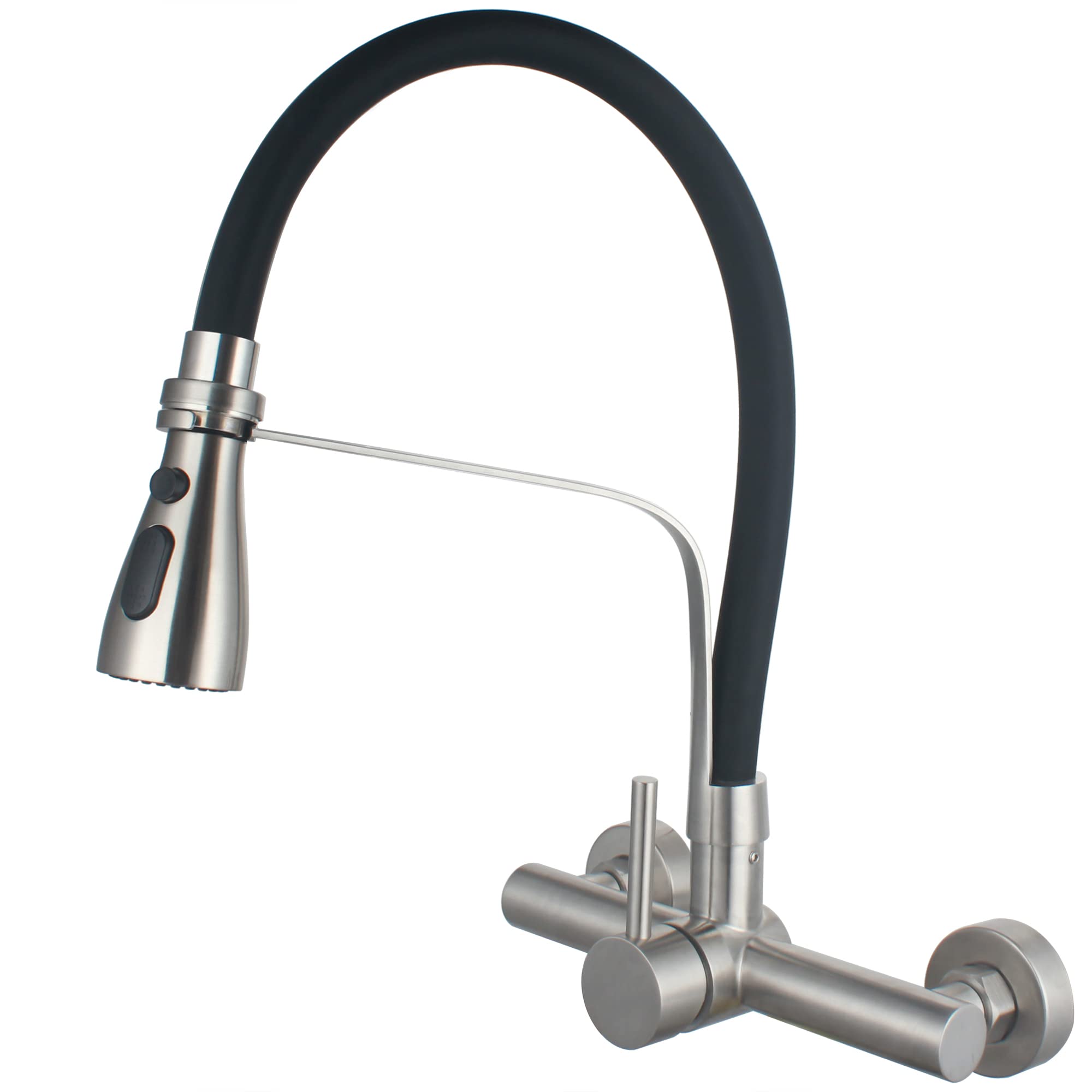 Umanyi Wall Mount Commercial Kitchen Faucet With Pull Down Sprayer 8 Inch Center Stainless Steel Brush Nickel Restaurant Laundry Utility Sink Faucet 3 Functions Lead- Sskf17-2Dc