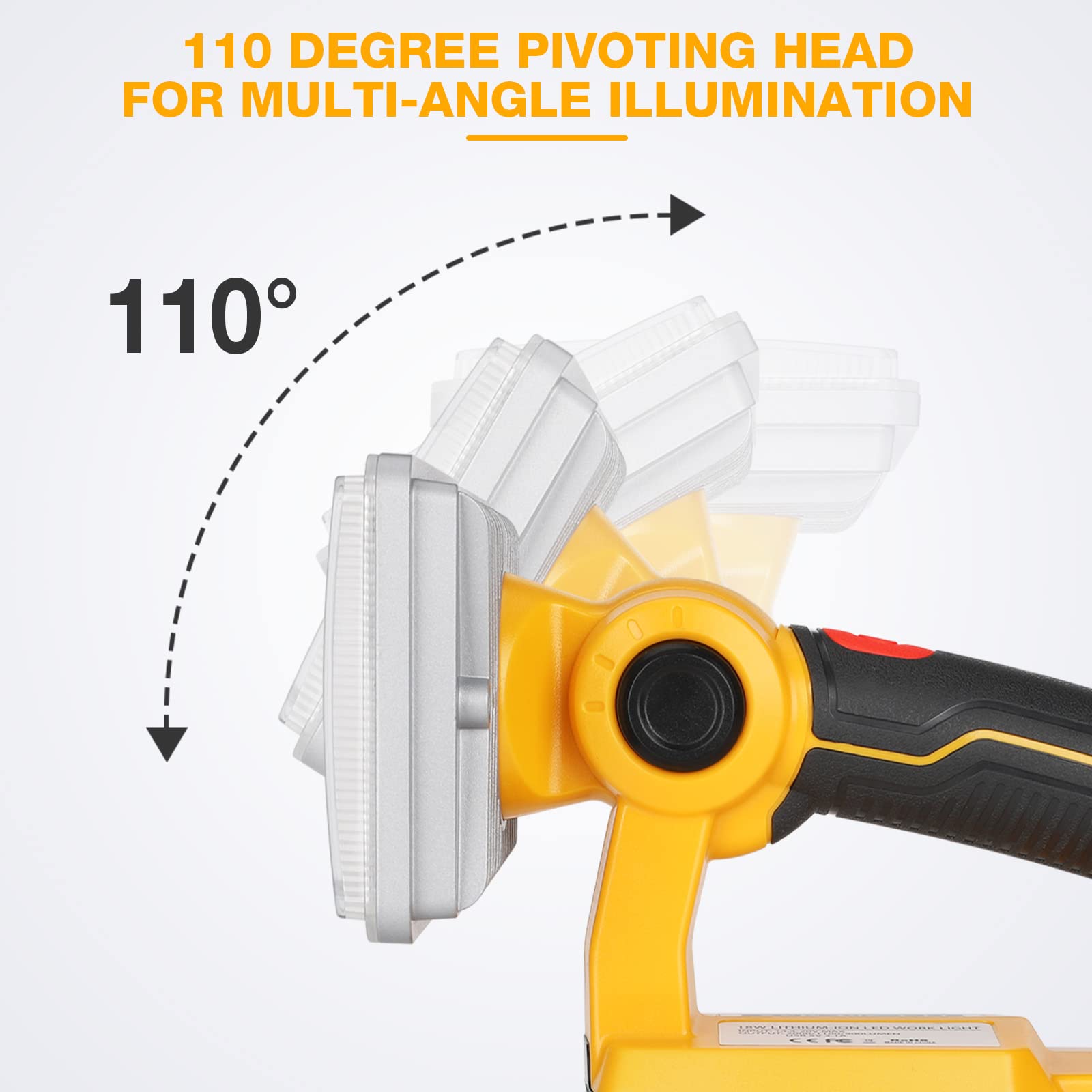 Hiesuan Led Work Light For Dewalt 20V Battery, 18W 2000Lm Flashlight Spotlight Portable Outdoor Light With 5V 2.1A Usb Port For Repairing, Garage, Camping, Jobsite