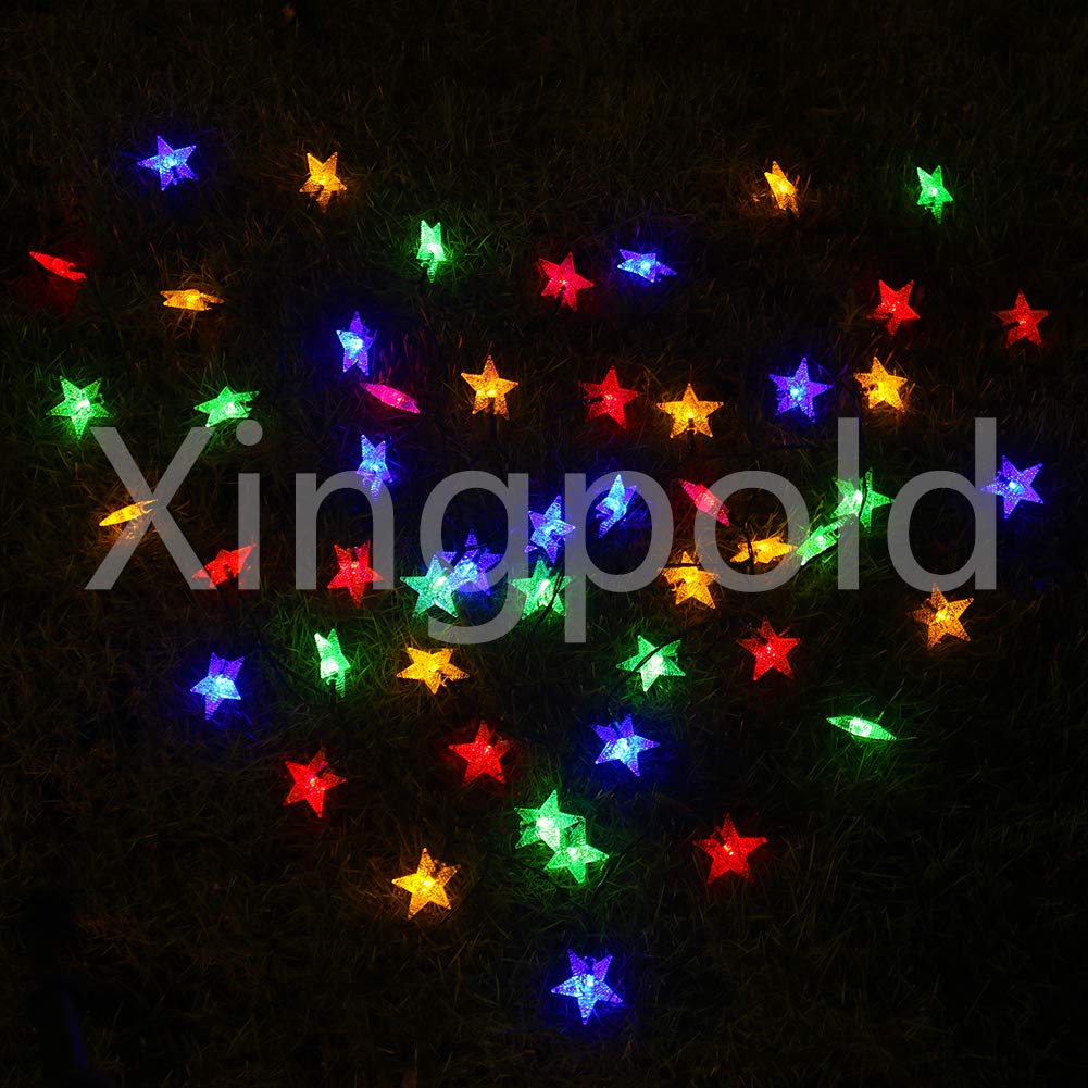 Xingpold Solar Star String Lights Outdoor, 50Led 23Ft Solar String Lights For Outside, Waterproof Solar Fairy Lights For Garden Patio Yard Lawn Balcony Fence Christmas Tree Decoration (Multicolor)