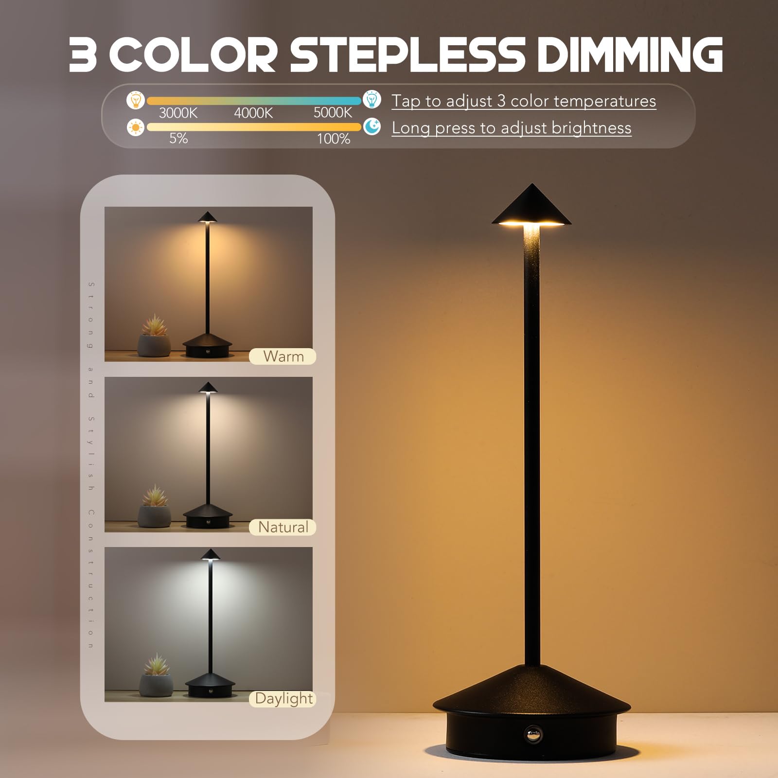 Vihose 2 Pack Cordless Table Lamp Rechargeable Led Modern Minimalist Table Lamp Portable Desk Lamps 5000 Mah 3 Level Brightness Dimmable Light Lamps For Living Room Restaurant Outdoor