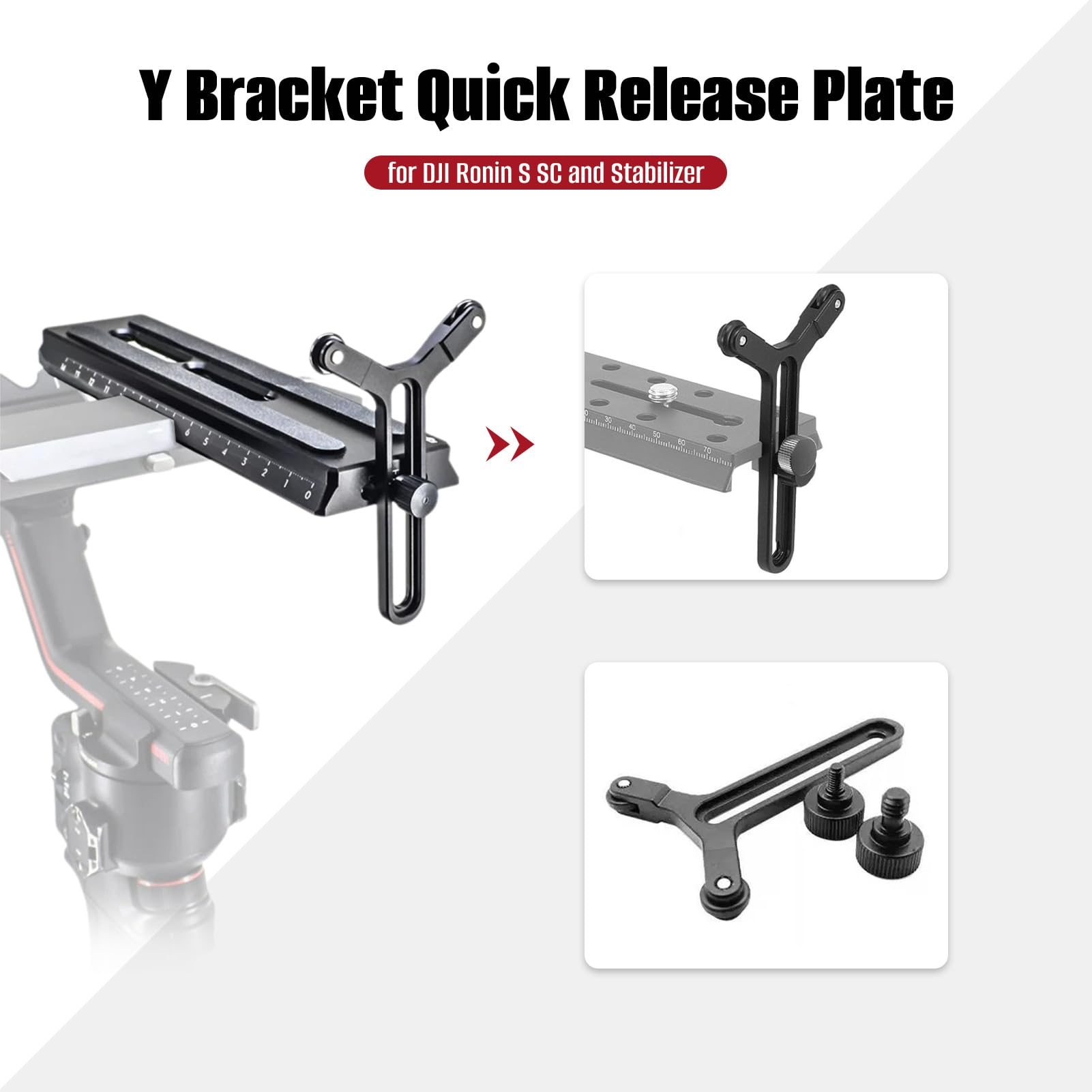 Goshyda Y Bracket With Double Wheels, Frame Lens Support System With1/4In Slide Screw, For Dji Ronin S Sc And Stabilizer Quick Release Plate
