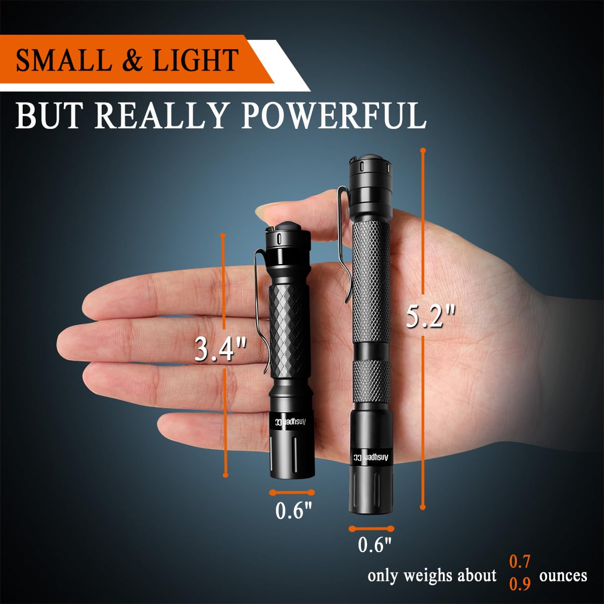 Ansyper Cc Mini Flashlight 3 Modes Small Flashlights Led Powerful High Lumens Tactical Pen Light With Clip,Slim Portable Pocket Compact Torch For Emergency Inspection Aaa Battery Water-Resistant(3.4 & 5.2 Inch)
