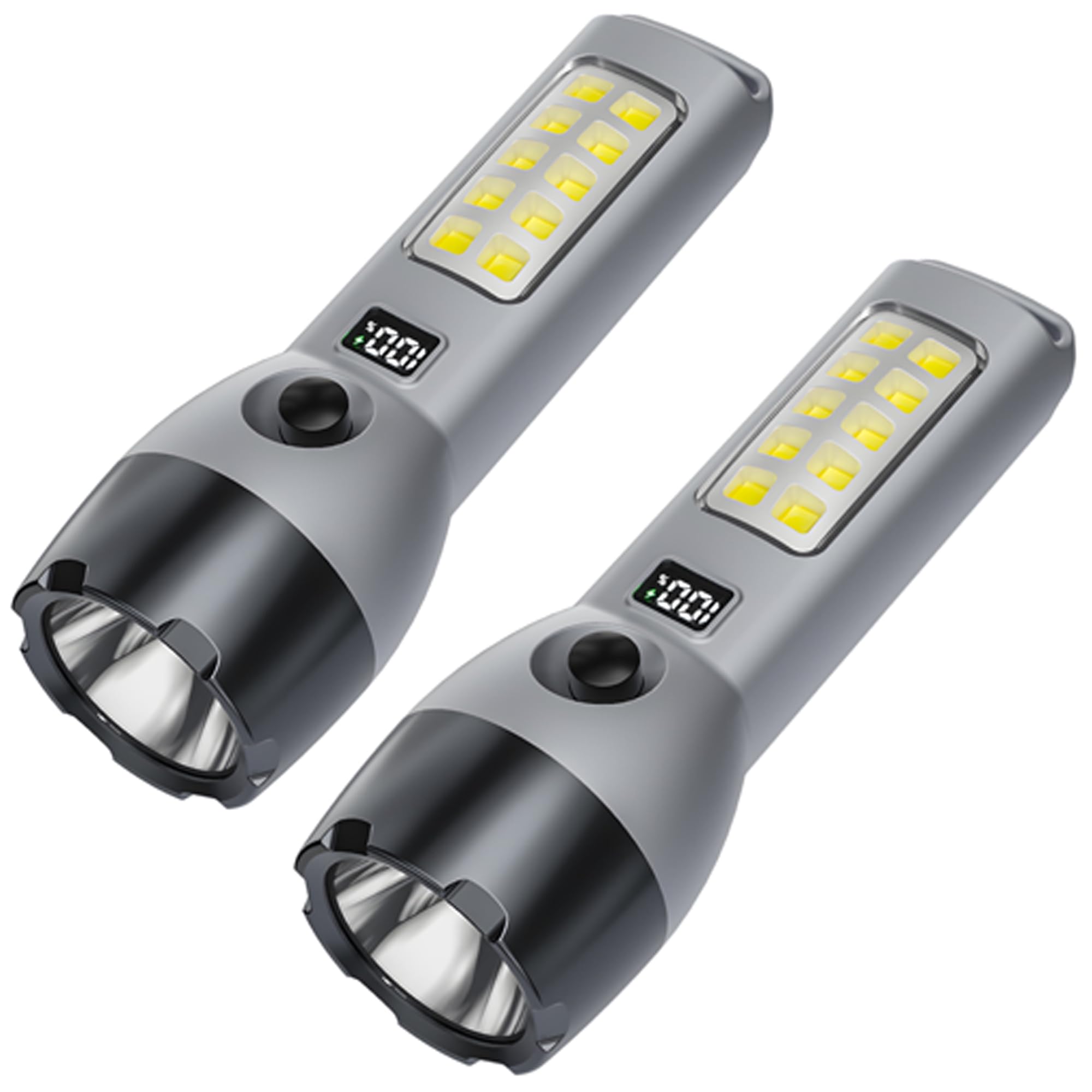 Pirxxiy 2 Pcs Led Rechargeable Flashlight, 1000 Lumens Solar Flashlight High Lumens With Emergency Light, Super Bright Handheld Flashlight For Home, Hunting, Hiking, Camping