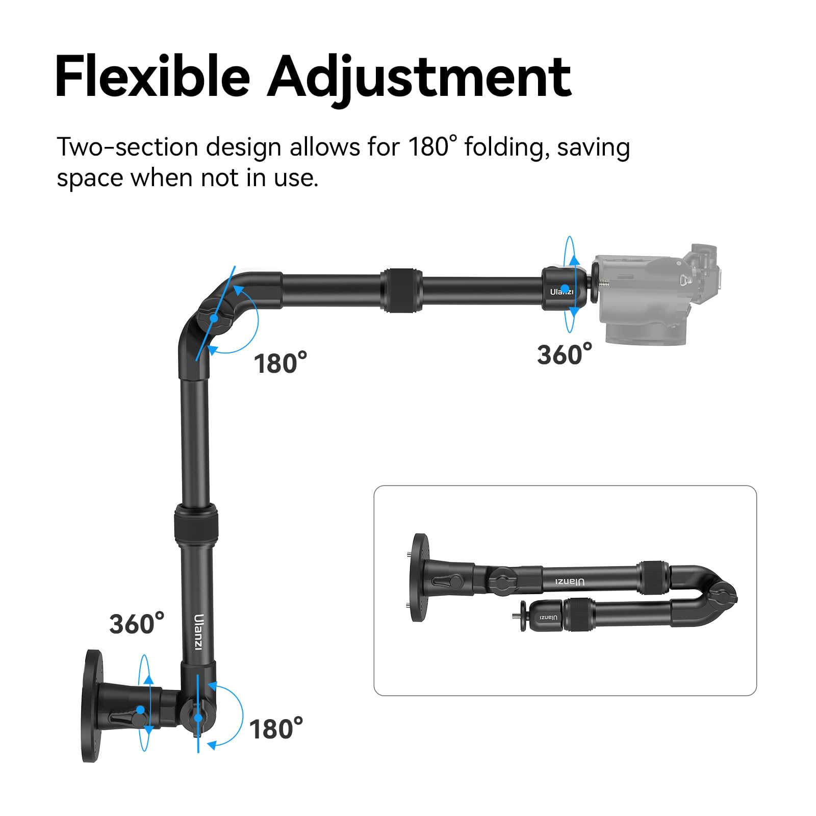 Ulanzi Zj04 Magic Arm Camera Wall Mount Overhead Mount, 70Cm/27.6Inch Aluminum Adjustable Articulating Arm W 1/4" Ball Head For Cameras Dslr Lights Mount For Live Streaming/Photo Video Shooting