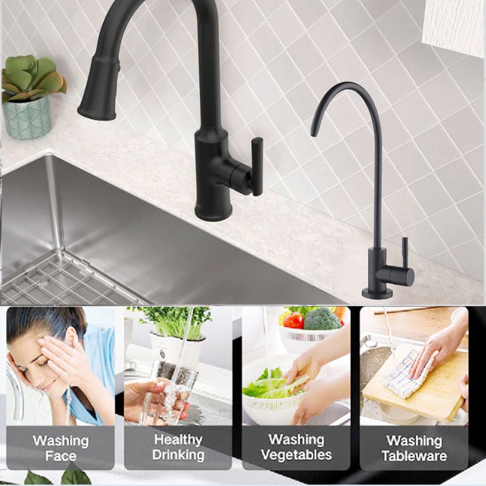 Pargadeco Matte Black Kitchen Water Filter Faucet, Stainless Steel 304 Water Purification Faucets, R.O. Faucets, Drinking Water Faucet Fits Most Reverse Osmosis & Filtration Systems (Non-Air Gap)