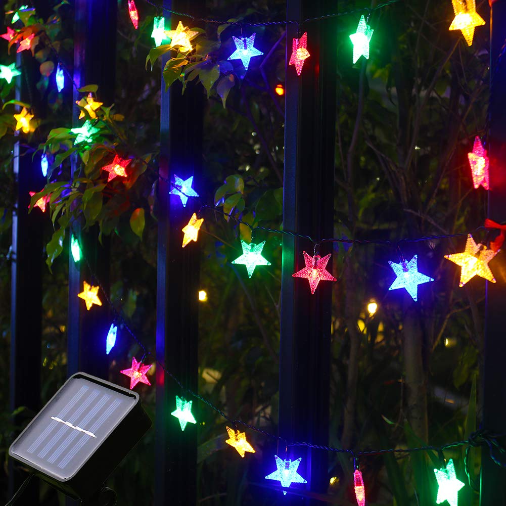 Xingpold Solar Star String Lights Outdoor, 50Led 23Ft Solar String Lights For Outside, Waterproof Solar Fairy Lights For Garden Patio Yard Lawn Balcony Fence Christmas Tree Decoration (Multicolor)