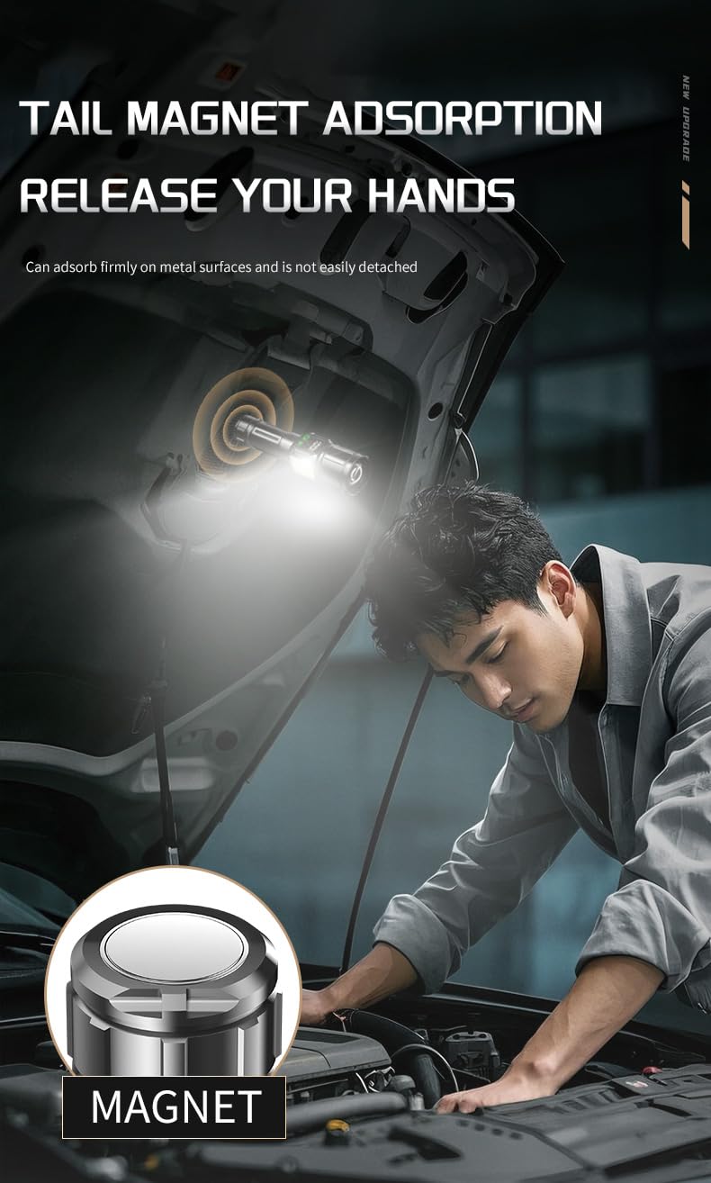 Aiersen Rechargeable Flashlight, 900000 Lumens Ultra Bright Flashlight, Equipped With Lcd Digital Display And Side Lights, 7 Modes, With 5000Mah Battery, Used For Outdoor Camping Handheld Led Flashlight