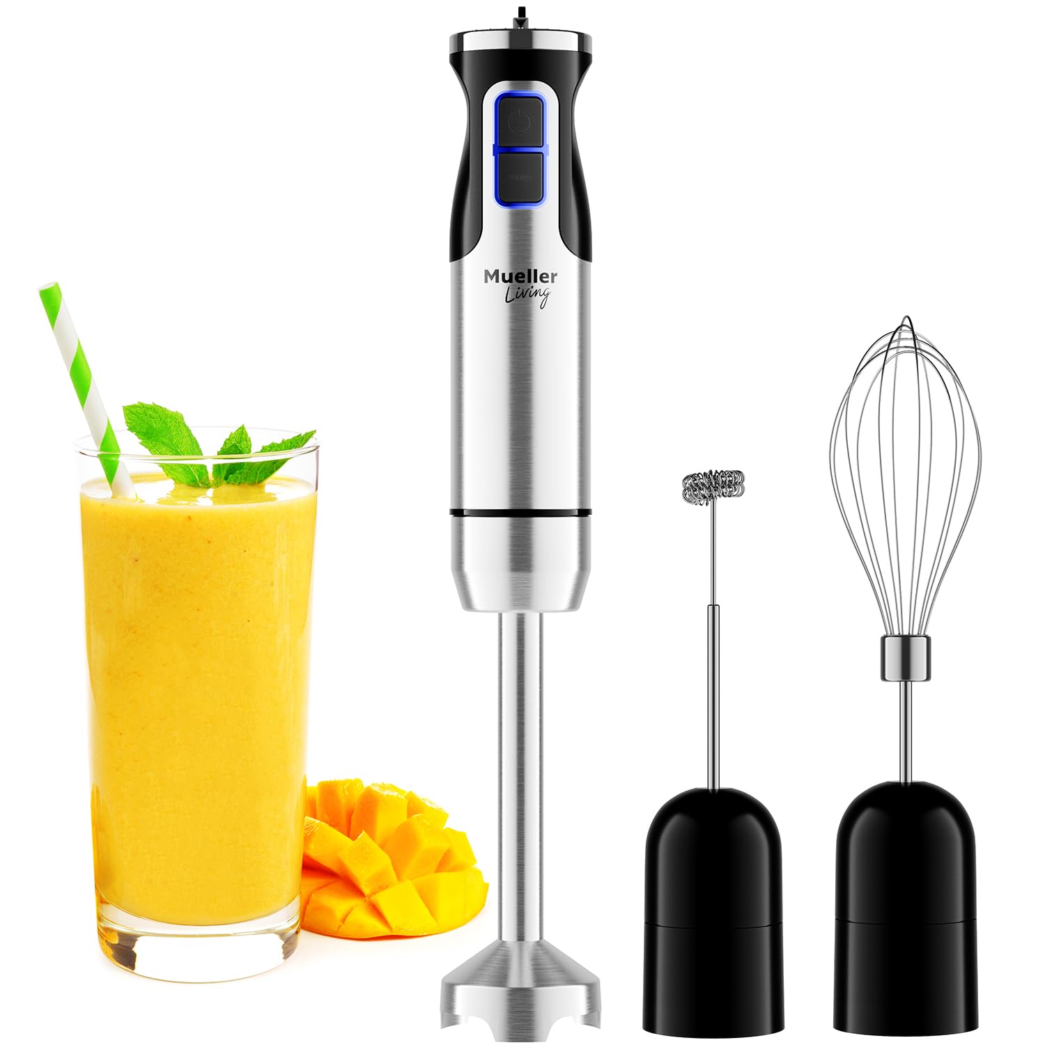 Mueller Immersion Blender Handheld 8 Speed Stainless Steel Electric Hand Blender, 3 In 1 Emulsion Blender Handheld With Turbo Mode, Stick Blender Emulsifier For Kitchen For Soup, Smoothie, Puree