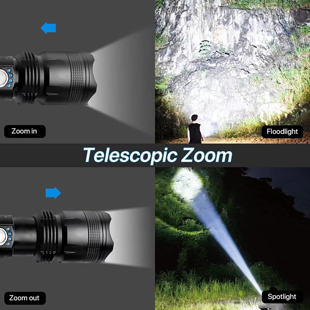 Pxhtmpk Rechargeable Led Flashlight High Lumens, 500000 Lumens Super Bright Flash Lights, Zoomable, 5 Modes, Powerful Handheld Flashlight For Camping